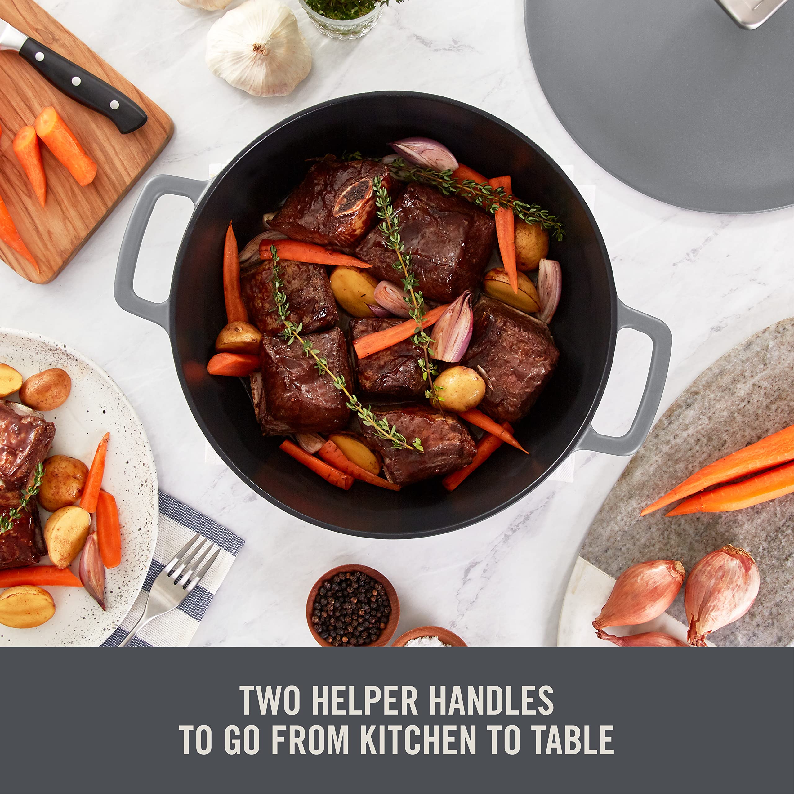 DASH Zakarian by Dash 4.5Qt Nonstick Cast Iron Braiser Pan - Grey Cookware for Braising, Frying, Roasting & Baking | Perfect for Stovetop, Oven & Grill Use