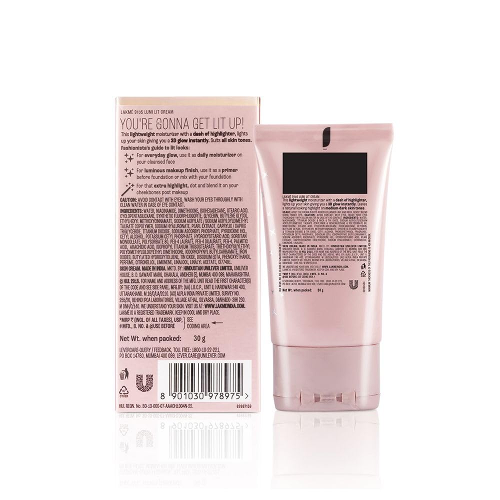 Lakme Lumi Skin Dewy Rose Moisturizing Cream 30g - Hydrating Face Cream for Glowing Skin, Day & Night Use