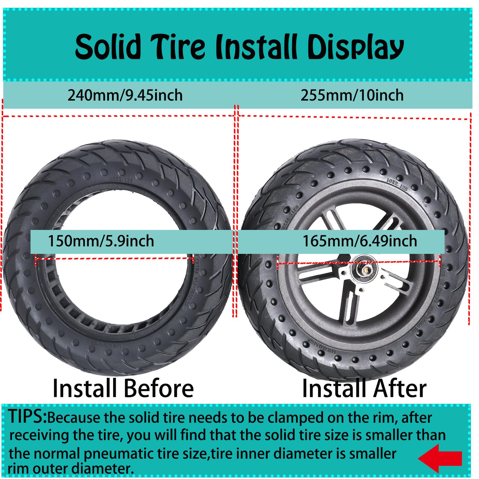 1 Pcs 10x2.125 Solid Honeycomb Tires for Electric Scooter - Front/Rear Wheel Replacement - Non-Pneumatic Shock Absorber Tire (Blue) - Perfect for Commuting, Urban Travel & Last-Mile Delivery