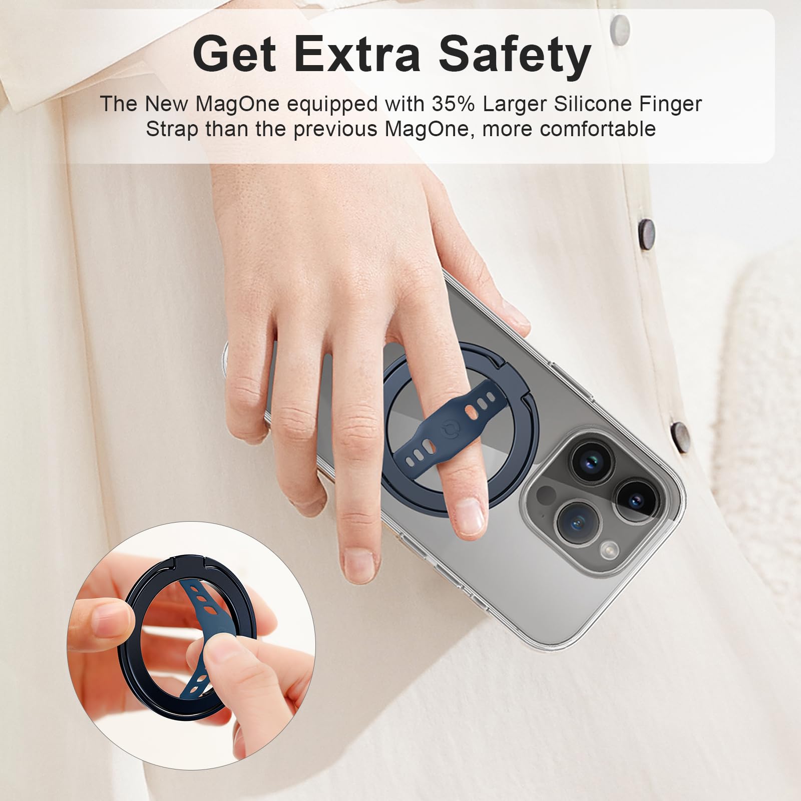 EWA MagOne 2023 Aluminum Edition - Magsafe Compatible Phone Grip Stand with Silicone Finger Strap, Removable Magnetic Ring Holder & Kickstand Loop for iPhone 16, 15, 14, 13, 12 Pro/Max - Perfect for Travel, Work & Everyday Use