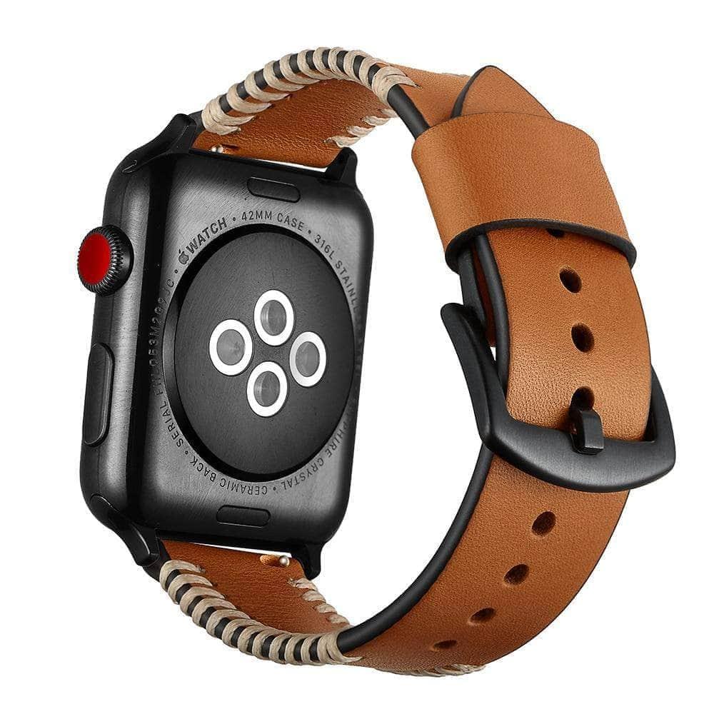 Premium Genuine Leather Band for Apple Watch Series 6/5/4/3/2/SE - 44mm 42mm 40mm 38mm Sizes - Stylish & Durable Replacement Strap - Perfect for Work, Gym & Everyday Wear