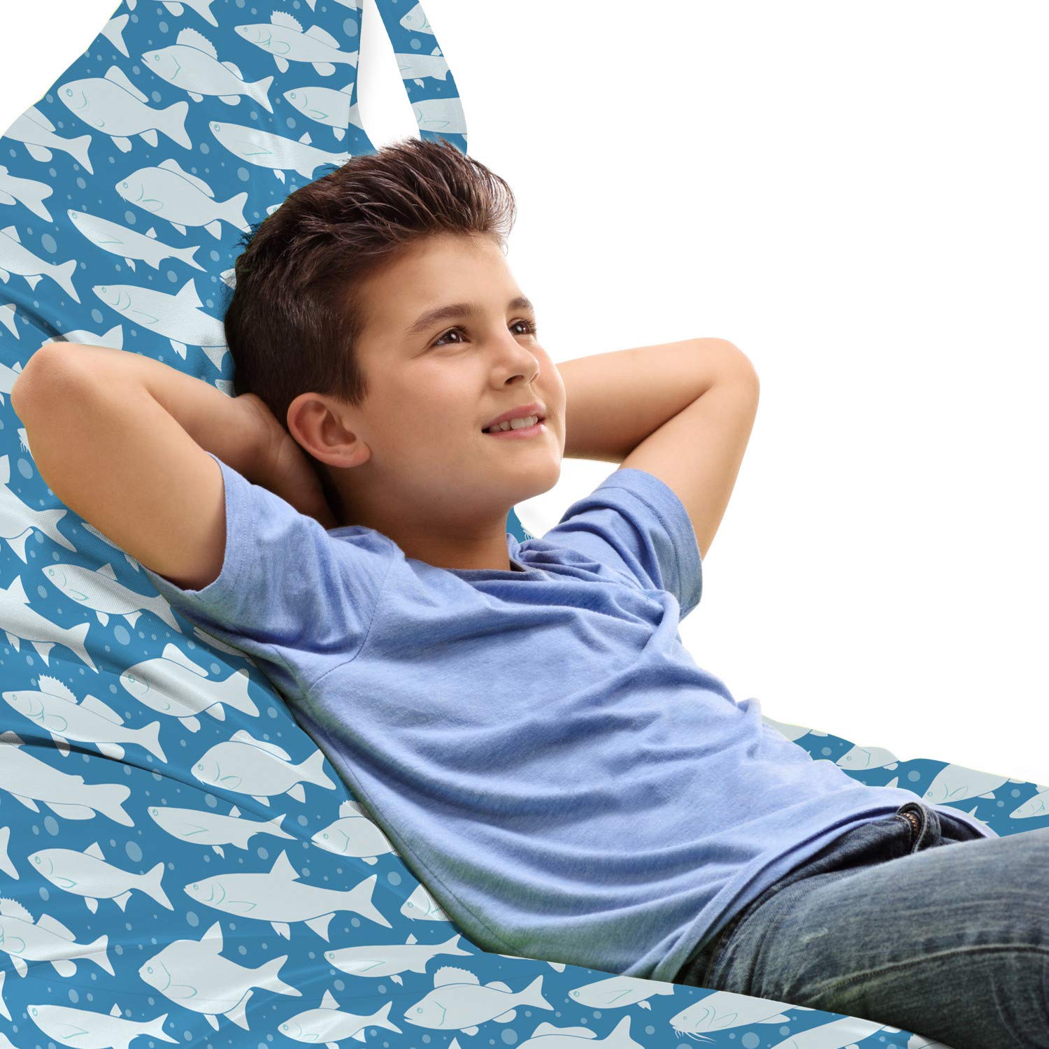 Ambesonne Nautical Lounger Chair Bag - Waterproof High Capacity Storage with Handle - Blue Underwater Fishing Theme with Fish & Bubble Silhouettes - Perfect for Beach, Pool, Camping & Outdoor Relaxation