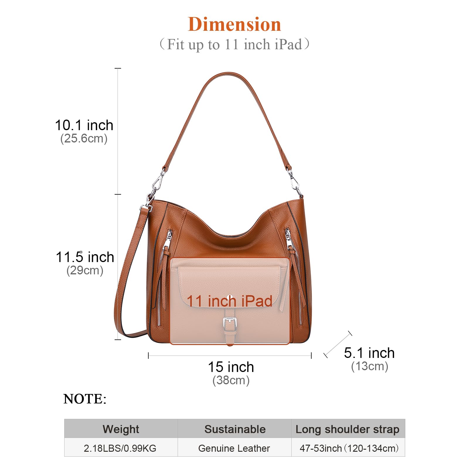 Genuine Leather Hobo Bags for Women - Soft Large Shoulder Handbags & Work Purses - Classic Ladies Handbag for Office, Travel & Everyday Use