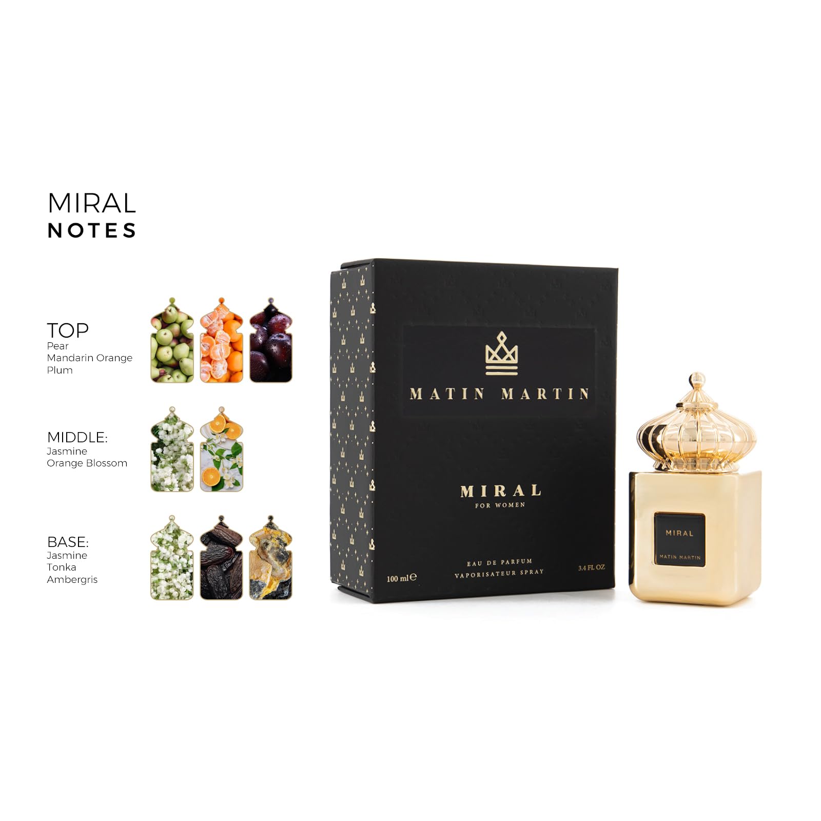 Miral - Oriental Women's Perfume with Pear, Jasmine & Tonka Notes - Long Lasting Arabian Fragrance for Women - Travel Size 3.4 oz - Perfect for Date Night, Office Wear & Special Occasions