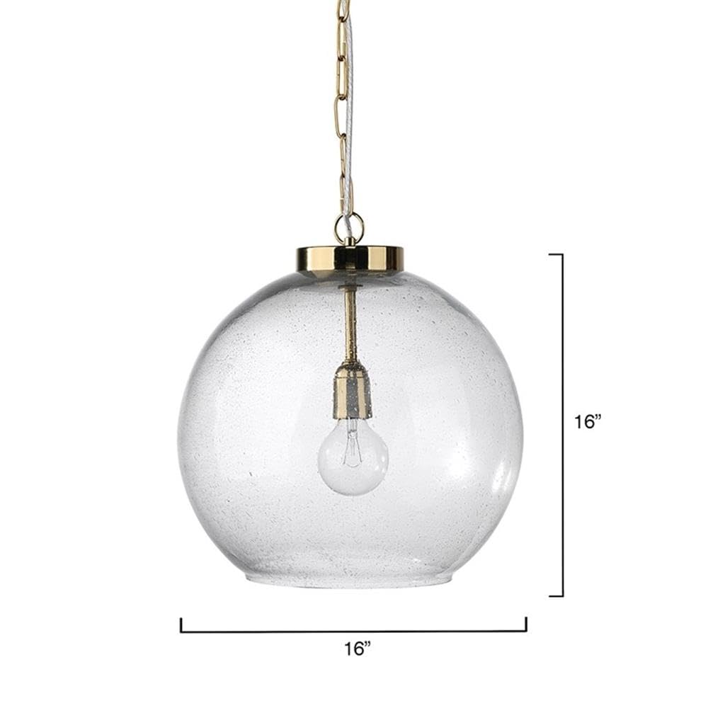 1-Light Farmhouse Metal Pendant Light with Blown Seeded Glass Shade in Antique Brass - Perfect for Kitchen Island, Dining Room, and Entryway Lighting