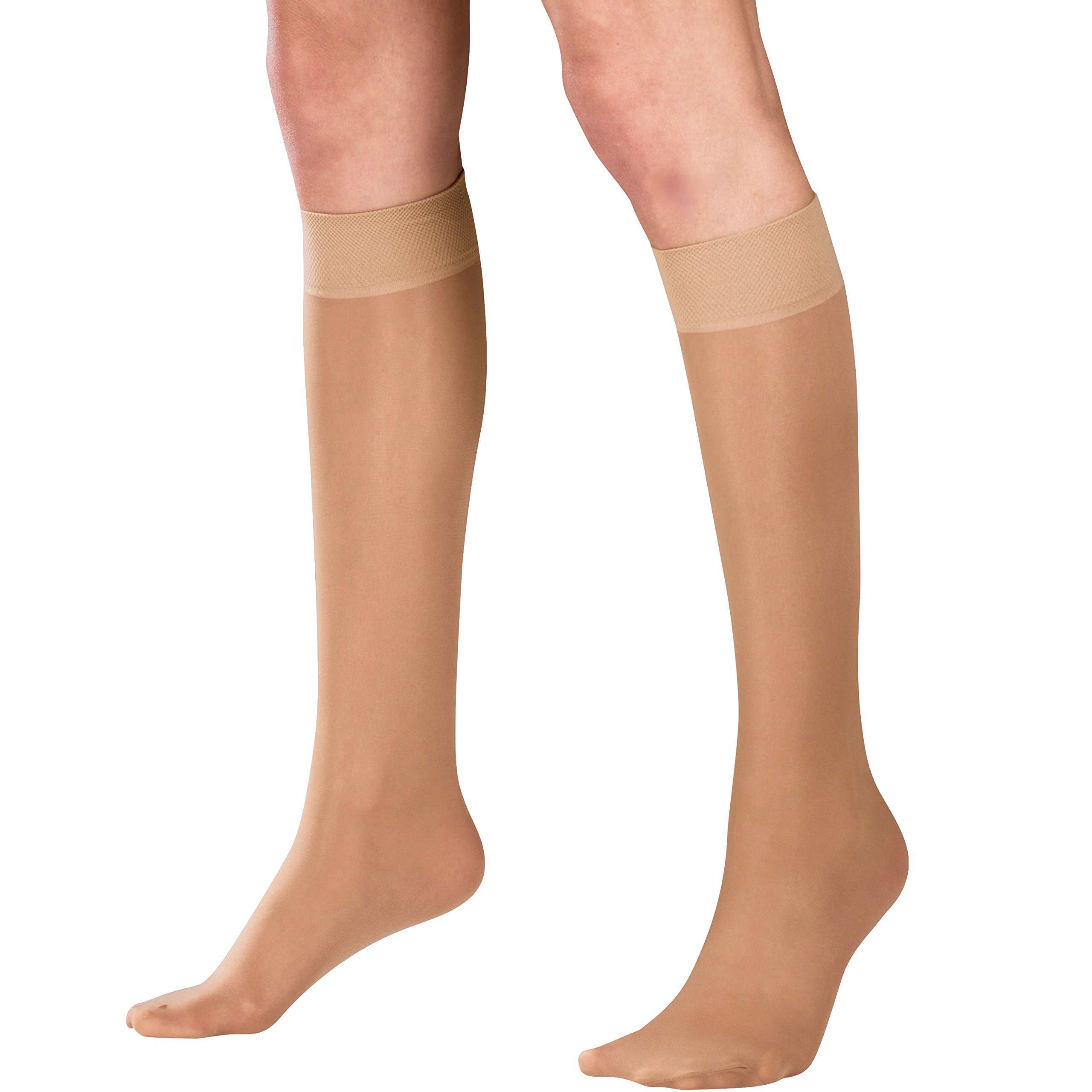Truform Sheer Compression Stockings 15-20 mmHg - Women's Knee High Support Socks 20 Denier Beige Large - Perfect for Travel, Work & Varicose Vein Relief