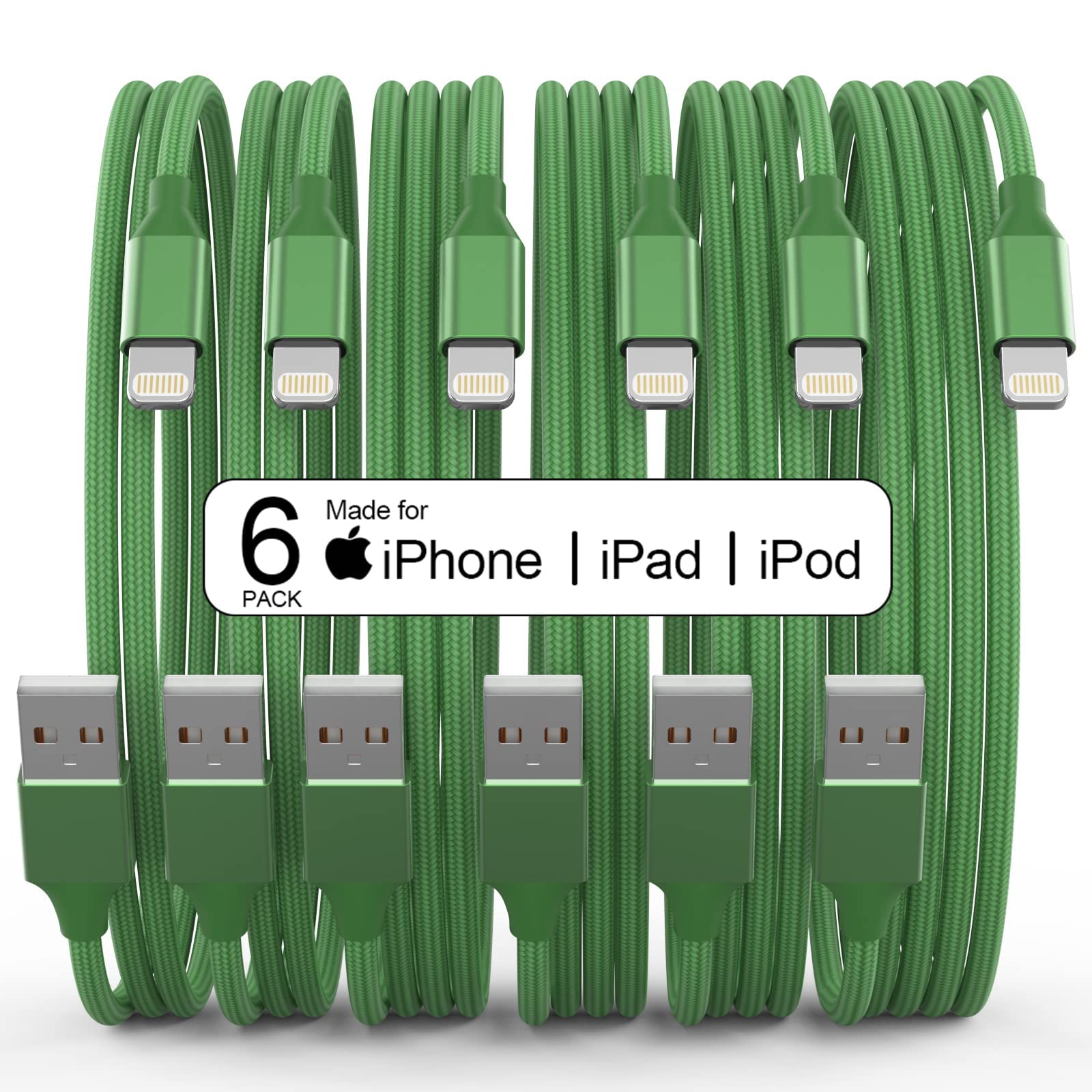 6-Pack MFi Certified iPhone Charger Lightning Cable - 3/6/10 FT Nylon Braided Fast Charging & Data Sync Cord for iPhone 14/13/12/11/XS (Home, Office, Car, Travel Use)