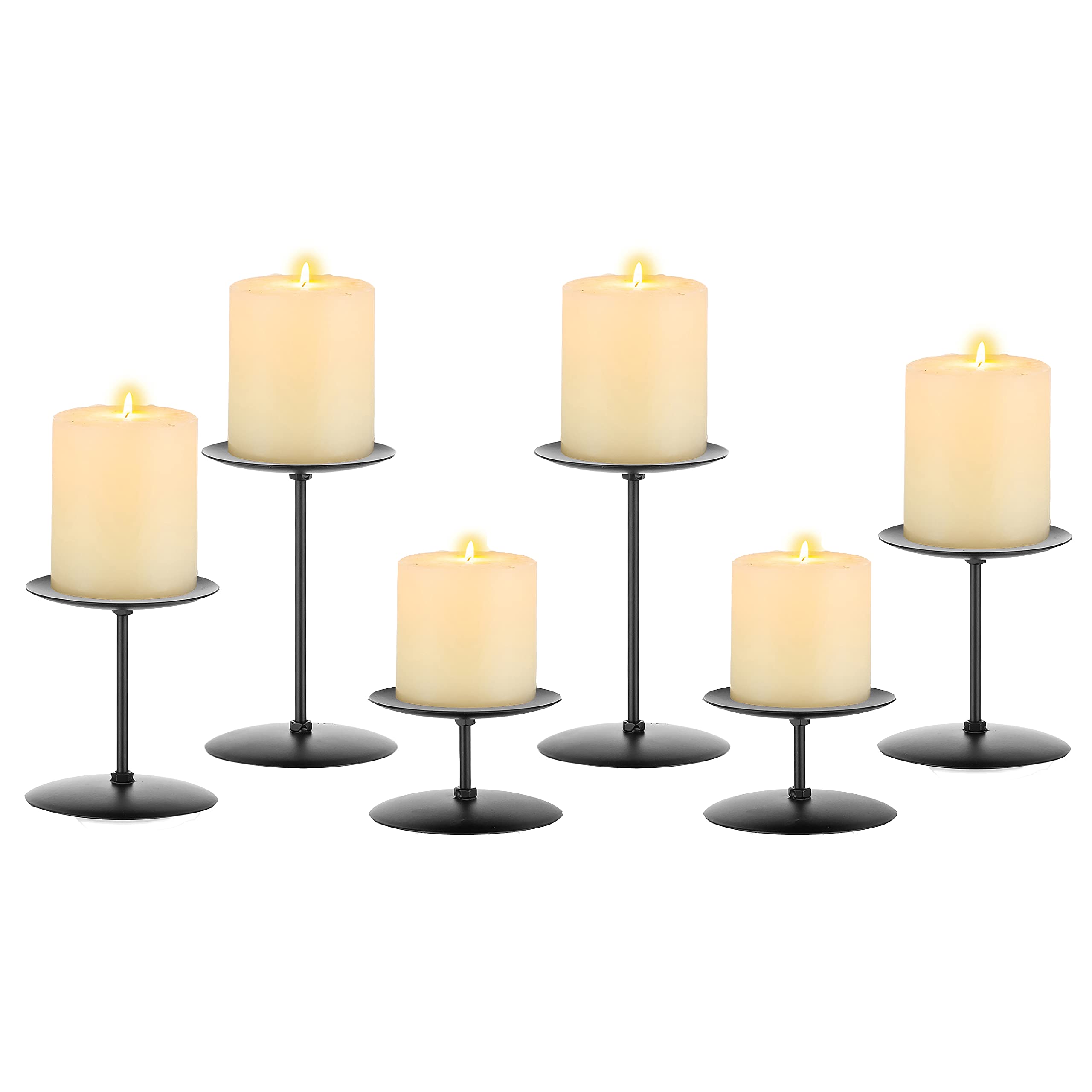 Modern Iron Candle Holders Set of 6 - Minimalist Candelabra Stands for Wedding Centerpiece, Party Decor & Halloween Tabletop - Black Mantel & Dining Table Decorations for Home, Events & Special Occasions
