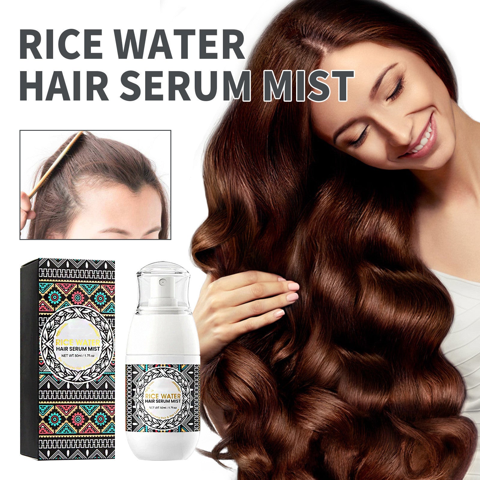 Rice Water Hair Growth Spray - Hydrating Scalp Treatment for Dry & Damaged Hair - Perfect for Daily Use & Hair Care Routine