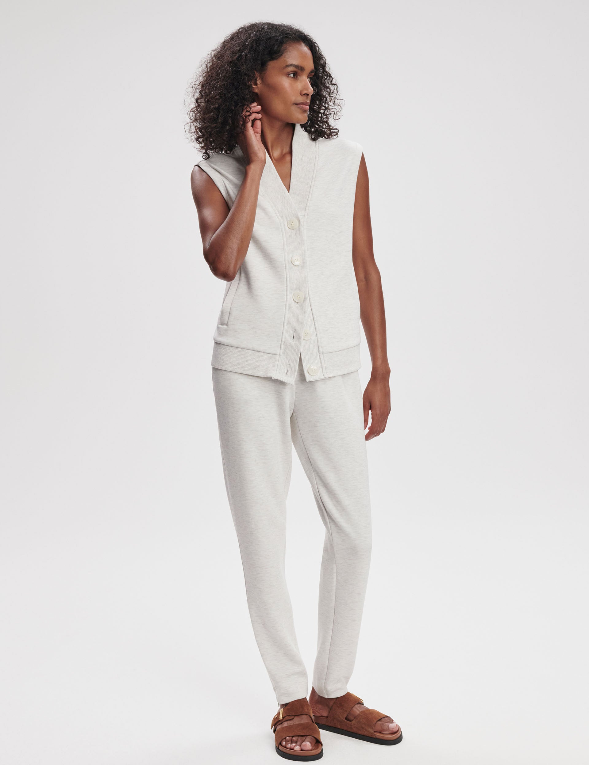 Vicky Button Gilet Ivory Marl - Women's Stylish Knit Vest for Fall & Winter, Casual Layering & Office Wear