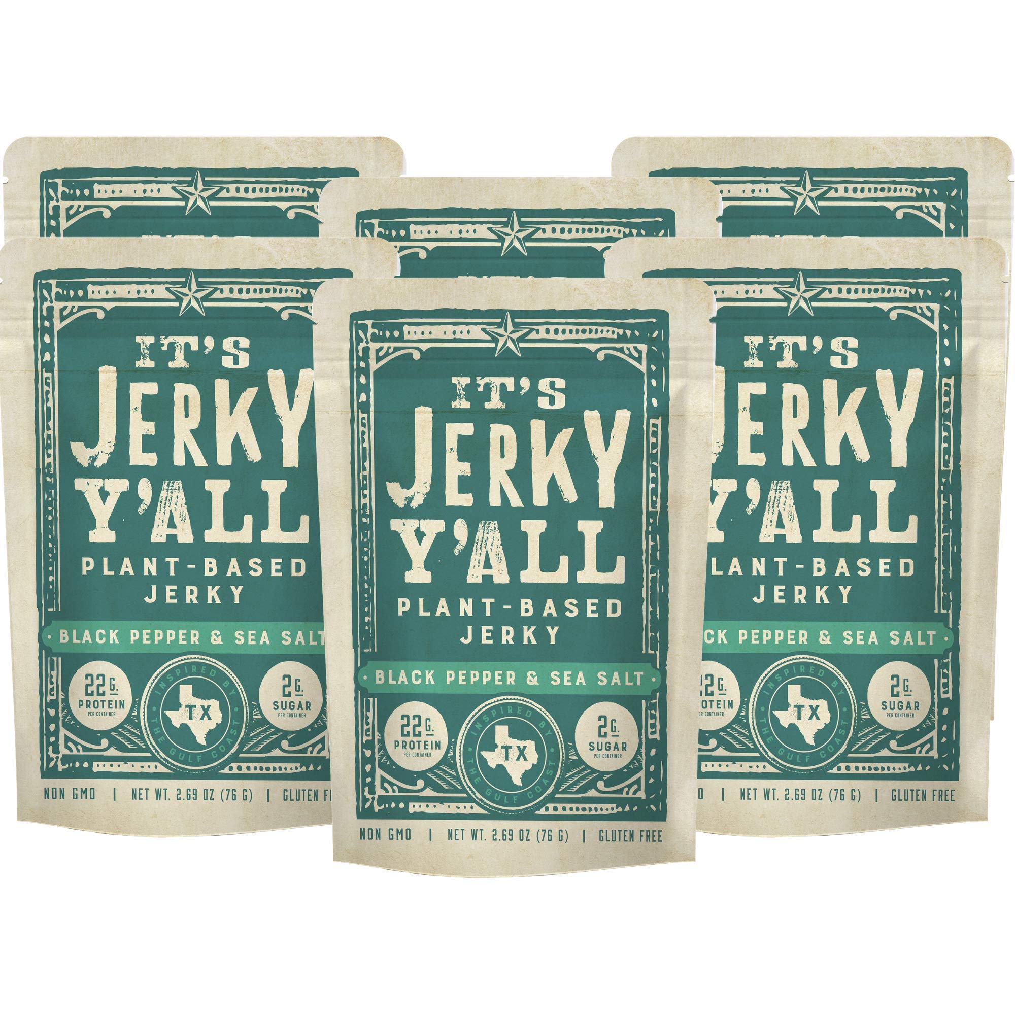 Beyond Tender & Tasty Vegan Jerky - Plant Based Jerky SEA SALT & PEPPER | Non-GMO, Gluten Free, Vegetarian Snacks (6 Pack) | Perfect for Hiking, Road Trips & Healthy On-the-Go Snacking
