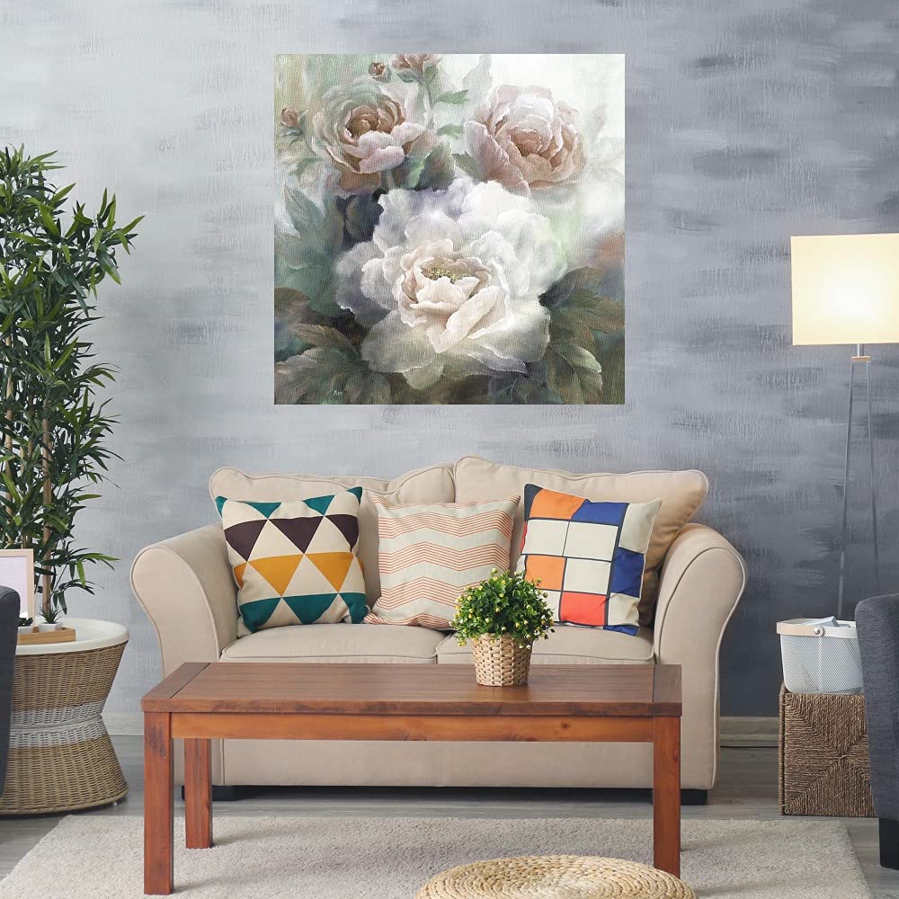 Botanical Wall Art Canvas - White Roses III by Artist Nan | 22x22 Inch Floral Bathroom Decor, Bedroom Plant Pictures, Soft Canvas Wall Art for Home & Office