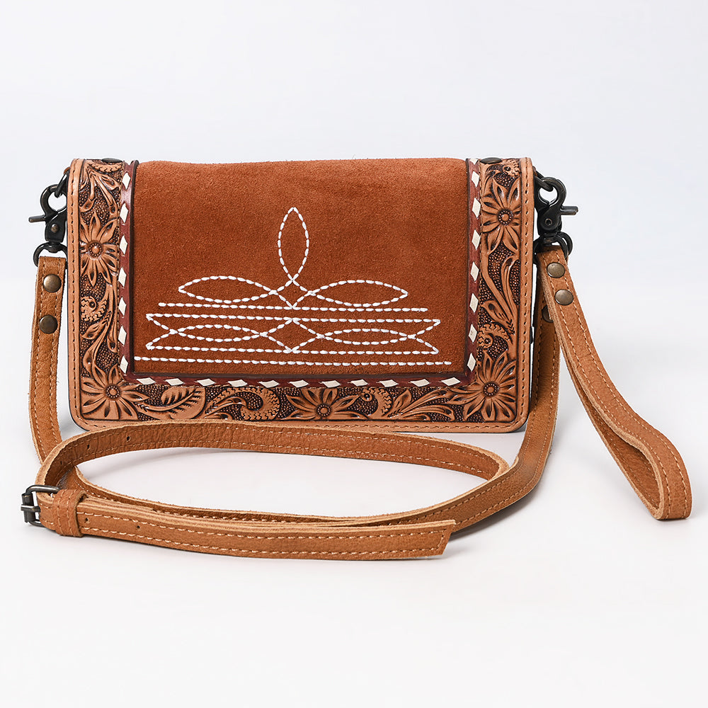Genuine Western Leather Crossbody Bag for Women - American Darling ADBG1653 Hand-Tooled Suede Purse - Perfect for Cowgirl Style, Rodeo Events & Western Fashion Outfits