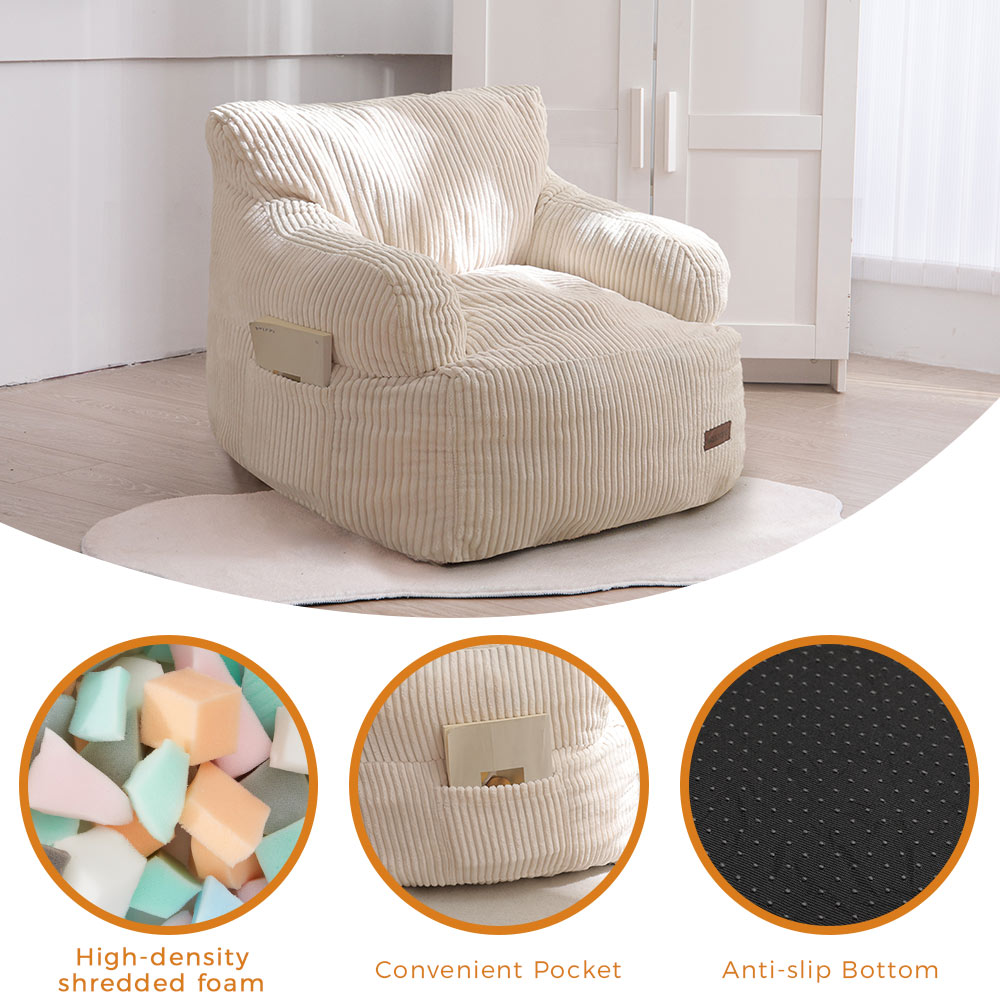 MAXYOYO Kids Bean Bag Chair - Soft & Comfy Toddler Bean Bag Sofa with Filler for Boys & Girls, Beige - Perfect for Playrooms, Bedrooms & Reading Nooks