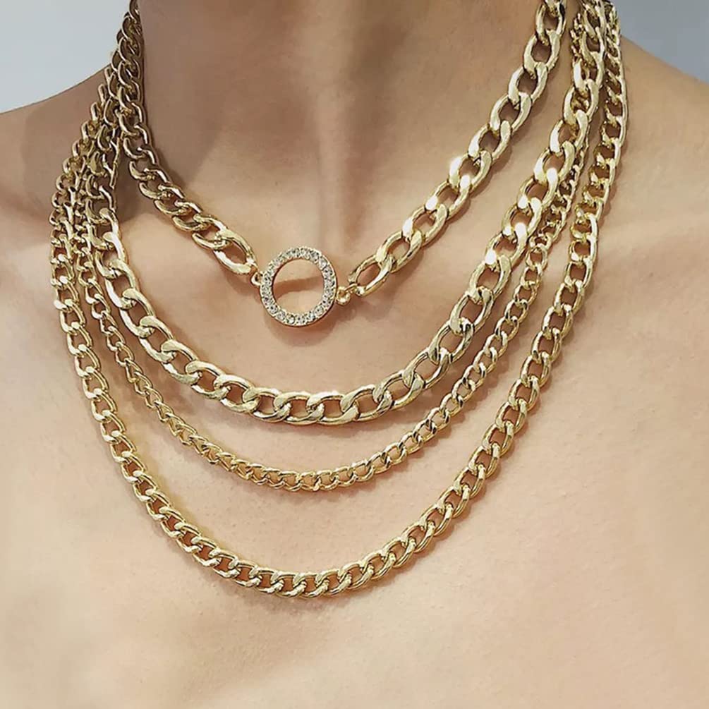 Punk Chain Chunky Necklaces for Women - Multilayer Collar Necklace in Gold | Gothic Jewelry for Edgy Outfits & Rocker Style