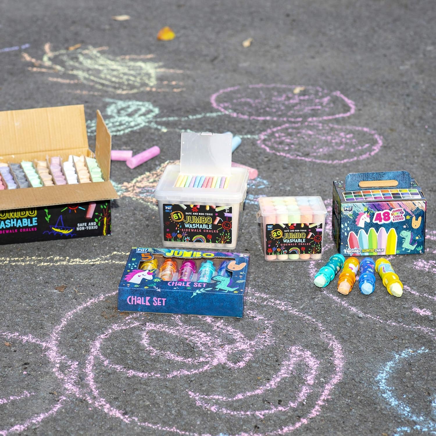 48-Pack Vibrant Scented Neon Sidewalk Chalk for Kids - Jumbo Washable Cone-Shaped Chalk for Outdoor Play, Street Art & Chalkboard Activities - Perfect for Driveway Drawing, Classroom Learning & Summer Fun