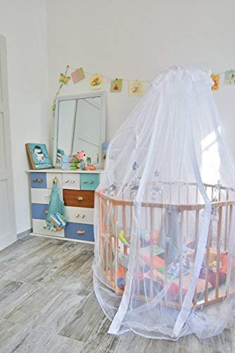 Baby Cot Bed Canopy with Mosquito Net - White Nursery Canopy with Holder - Perfect for Nursery, Bedroom, and Outdoor Protection