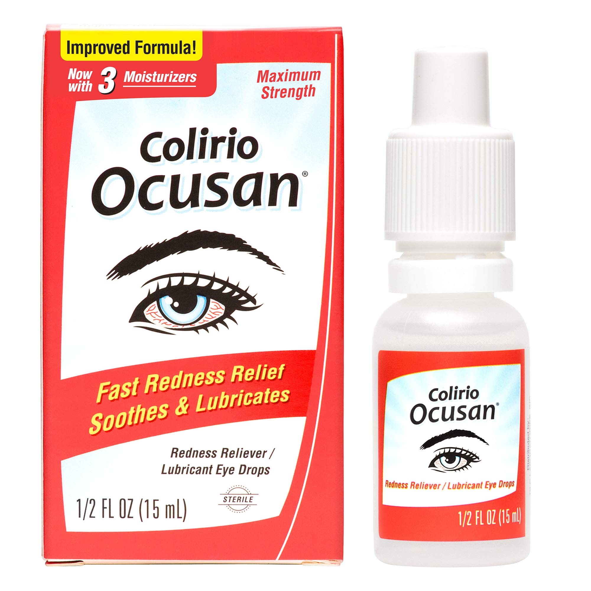 Ocusan Eye Drops for Red Eyes Relief - Fast Acting Soothing Drops for Dry, Irritated Eyes - 0.5 FL Oz (Pack of 1) - Perfect for Contact Lens Wearers, Allergies & Computer Eye Strain