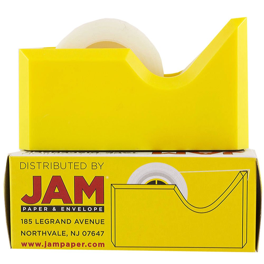 Colorful Yellow Desk Tape Dispenser for Office & School - JAM PAPER Tape Holder for Wrapping Gifts, Organizing Documents & Craft Projects