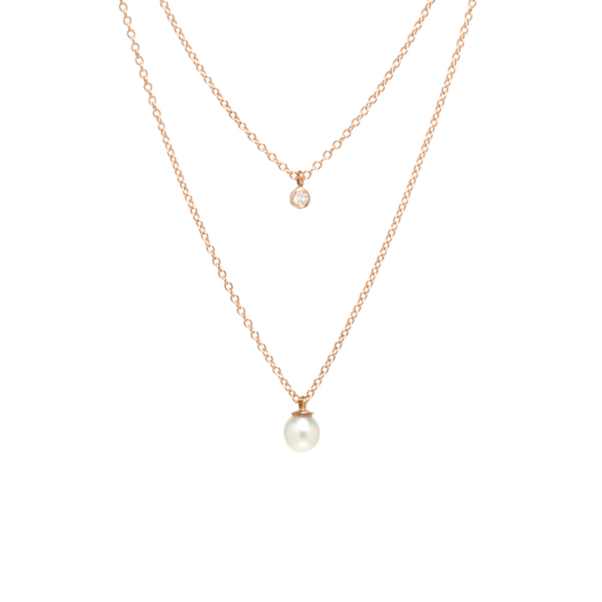 14K Gold Diamond Bezel & Dangling Pearl Layered Necklace for Women - Elegant Layered Jewelry for Date Night, Wedding & Special Occasions