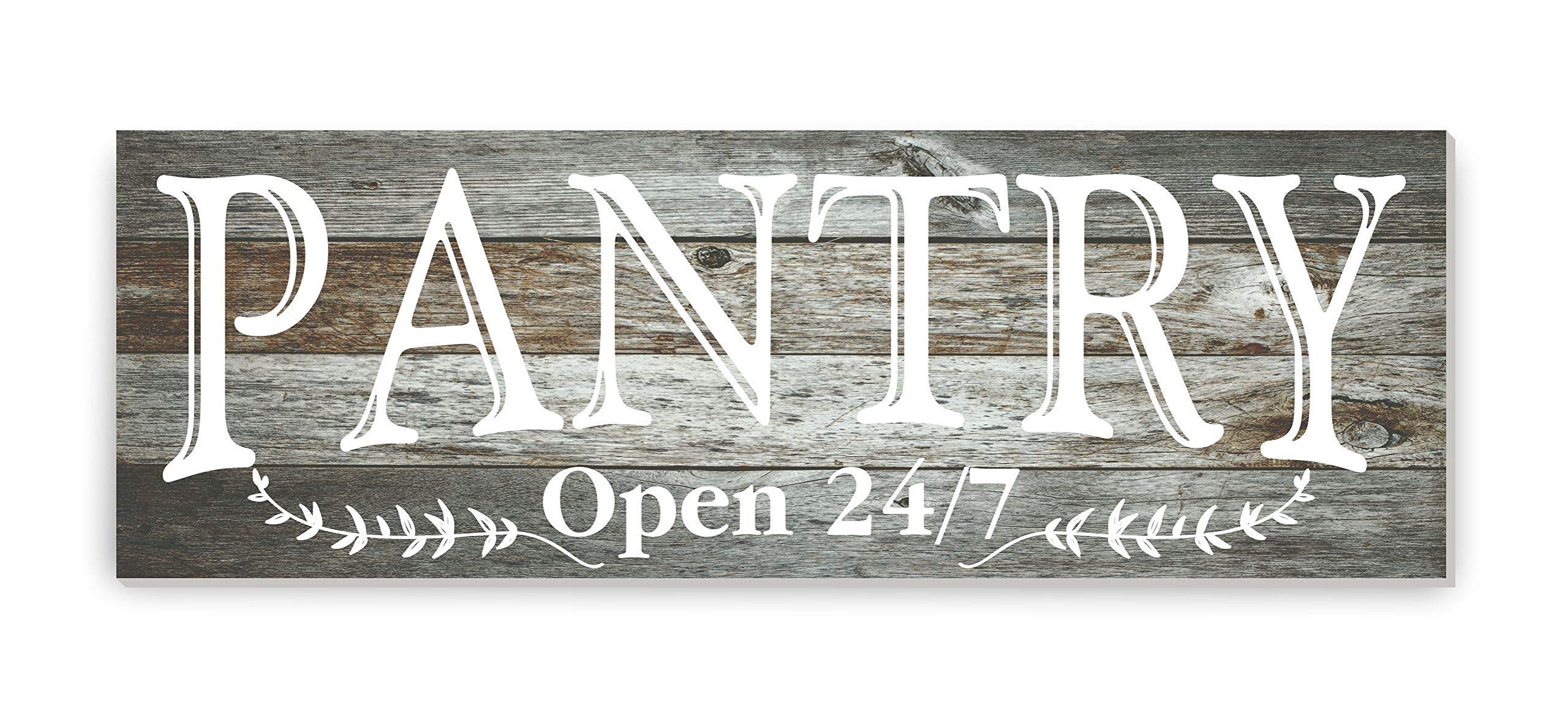 Rustic Gray Wood 'Pantry Open 24/7' Wall Decor Sign - 8x24 Inches - Farmhouse Kitchen Decor for Dining Room & Country Style Home