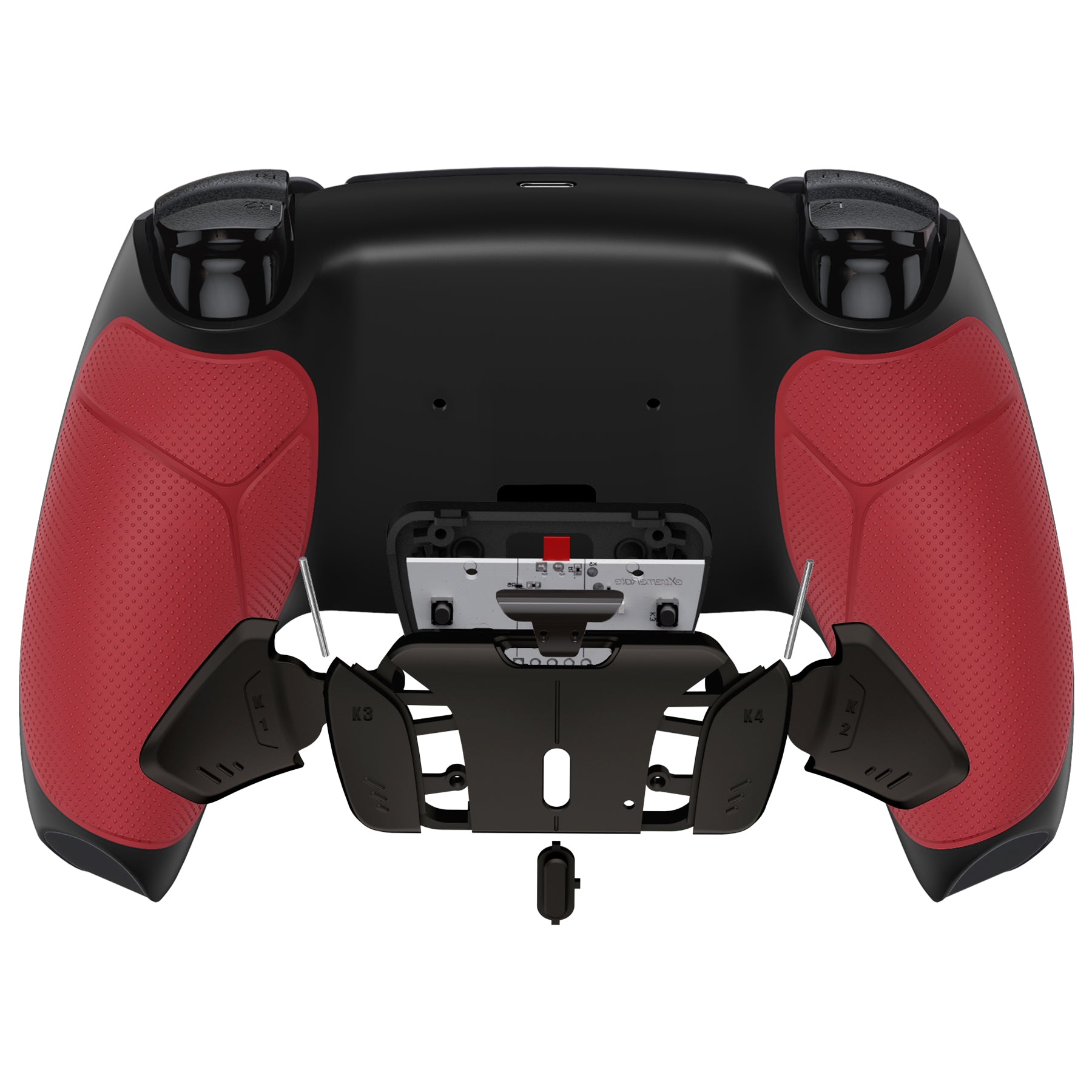 eXtremeRate Black Real Metal Buttons (RMB) Version RISE4 V3 Remap Kit for PS5 Controller BDM-030/040/050 - Rubberized Red (YPFJ7004G4) | Premium Customization for Enhanced Gaming Performance