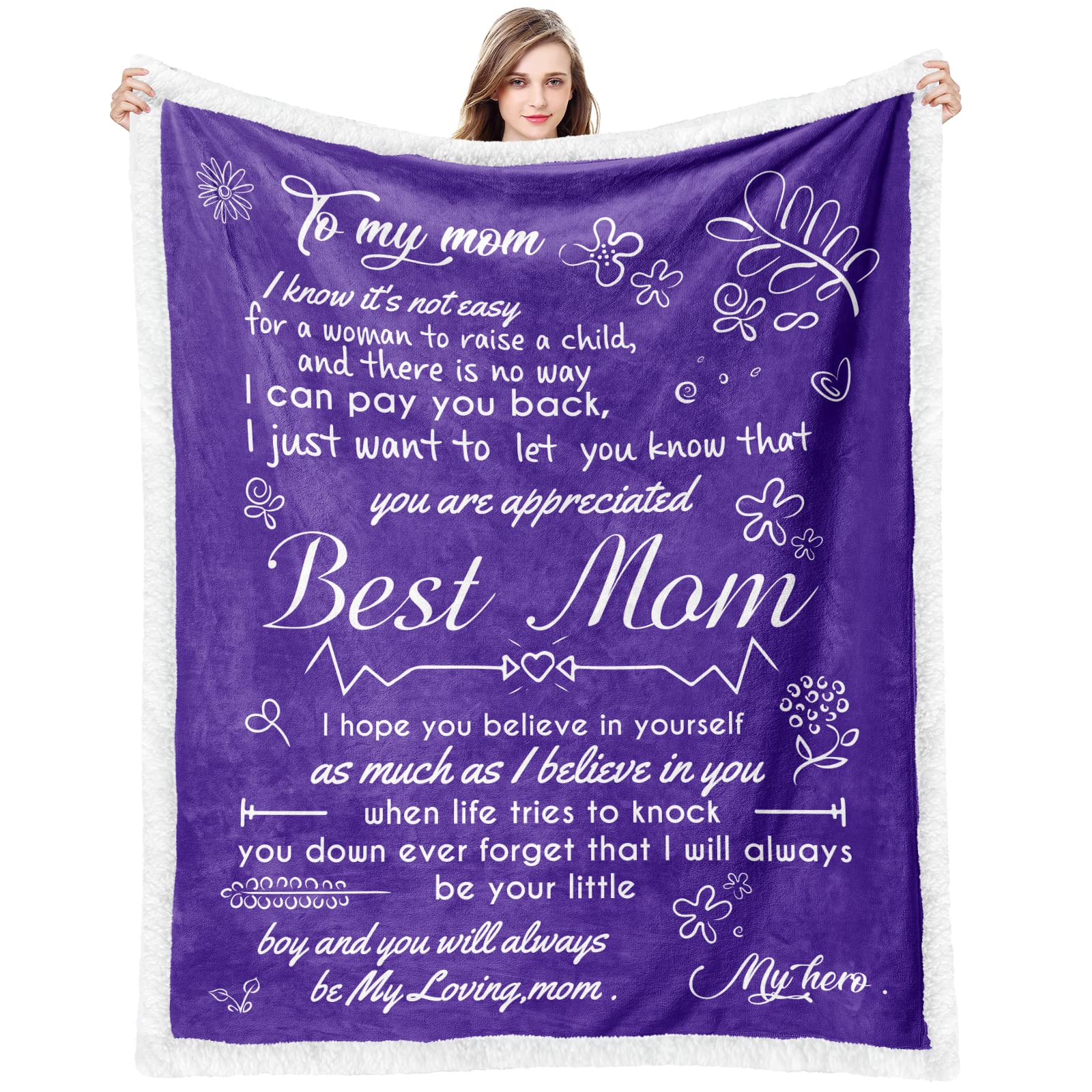 Soft Plush Sherpa Throw Blanket for Mom - Perfect Birthday, Christmas, Valentine's & Mother's Day Gift from Daughter or Son - Cozy Healing Thoughts Blanket for Women - Great for Couch, Bed & Home Decor