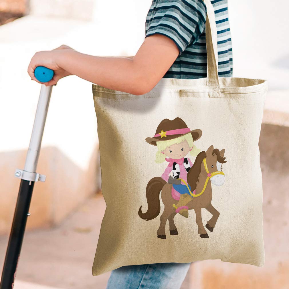 Custom Cowgirl Western Canvas Tote Bag - Reusable Eco-Friendly Shopping Bag with Horse & Blonde Design for Women & Kids | Perfect for Beach, Grocery, and Everyday Use
