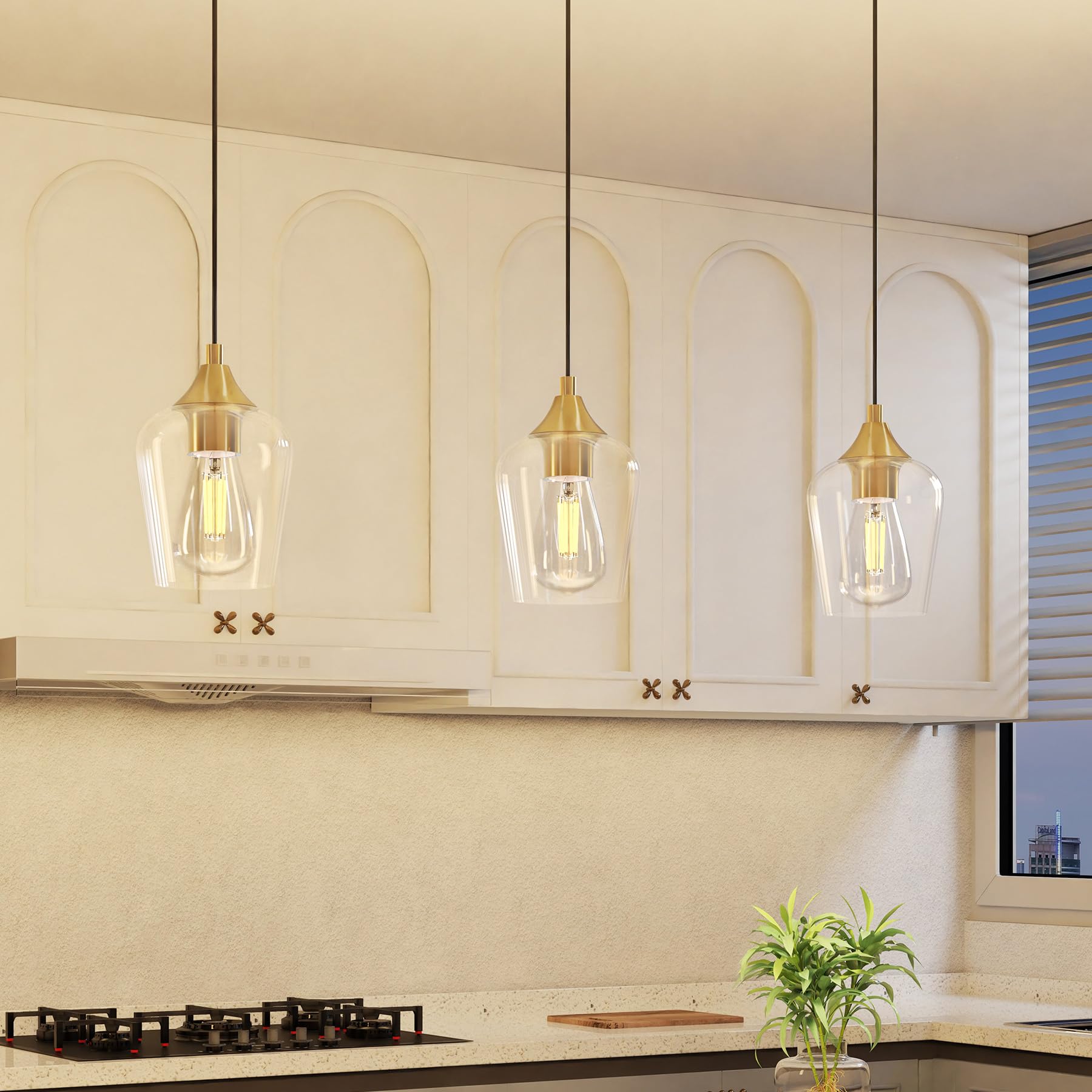 VONLUCE Modern Brushed Gold Pendant Light Fixture with Glass Shade & Adjustable Cable - E26 Base Kitchen Island Lighting for Living Room, Bedroom, Hallway - Perfect for Dining Areas, Entryways, and Home Decor