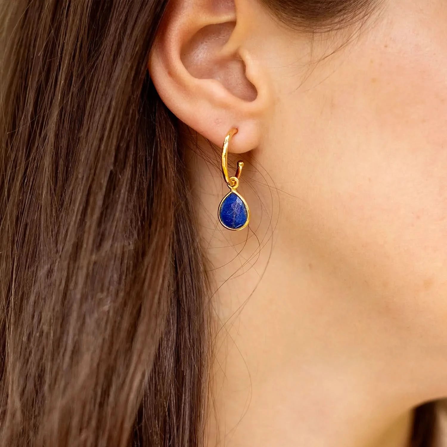 Lapis Lazuli Drop Hoop Earrings - 14K Gold Plated September Birthstone Jewelry for Women | Perfect Gift for Birthday, Anniversary & Special Occasions
