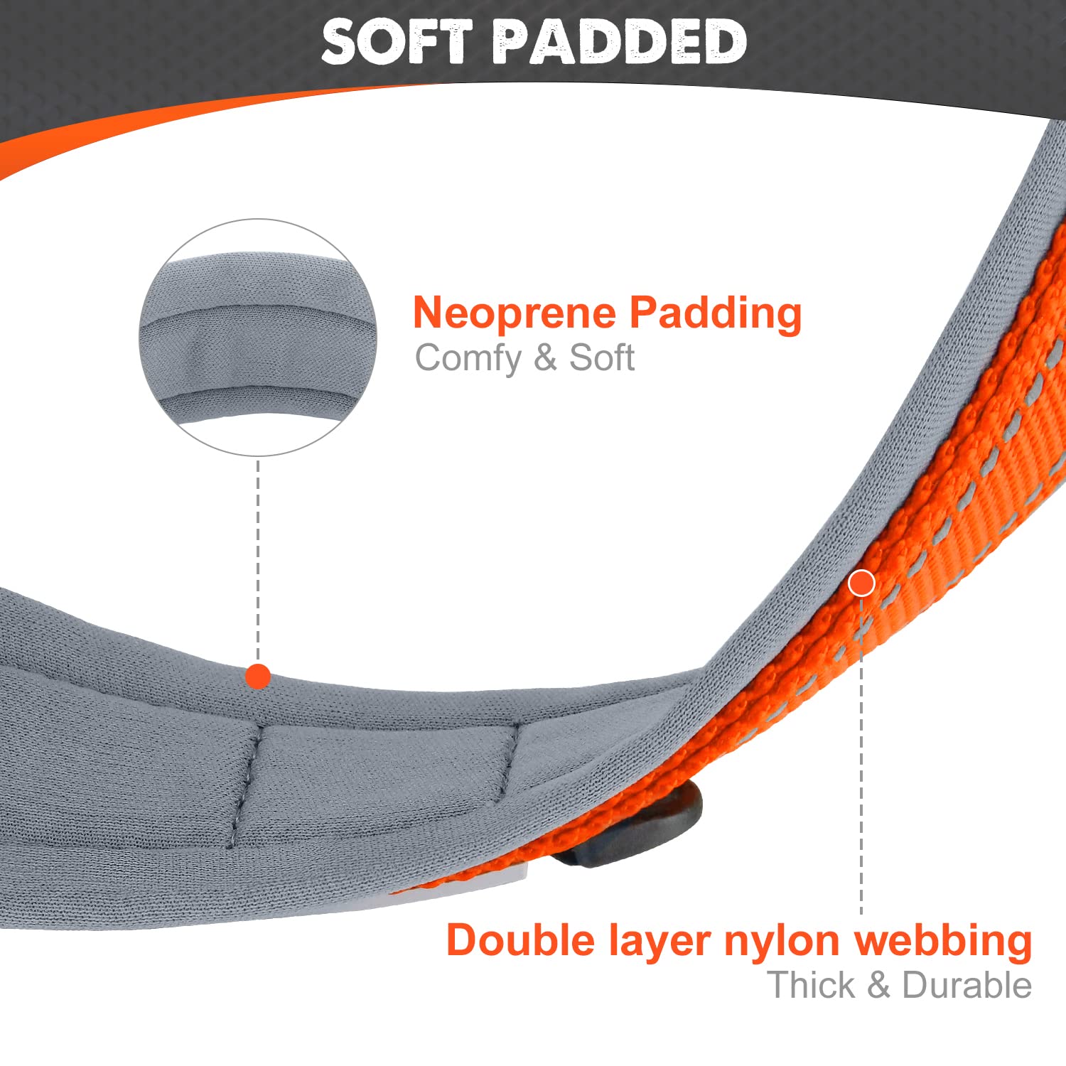 Joytale Neoprene Padded Adjustable Reflective Dog Collar for Medium Dogs - Heavy Duty Pet Collar with Metal Buckle - Perfect for Walking, Training & Outdoor Adventures (Orange, Medium)