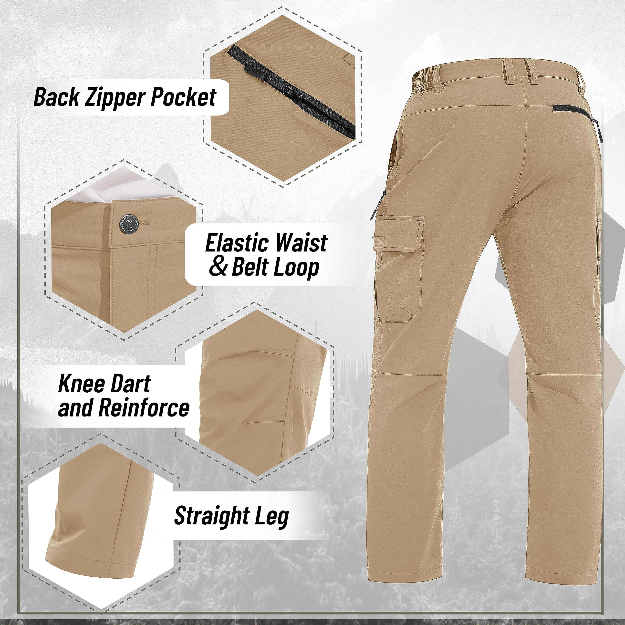 TACVASEN Men's Cargo Pants - 5-Pocket Water-Resistant Quick-Dry Ripstop Stretch Pants for Hiking, Work & Travel | Lightweight Outdoor Adventure & Casual Wear
