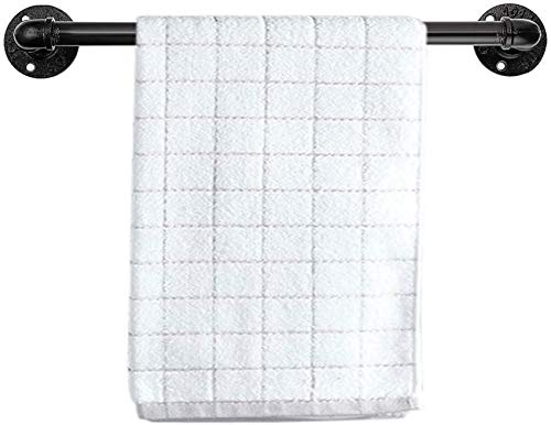 16 Inch Heavy Duty Industrial Iron Pipe Towel Rack - Rustproof Vintage Style Bathroom & Kitchen Towel Holder with Screws | Perfect for Farmhouse, Loft & Industrial Decor (Black)