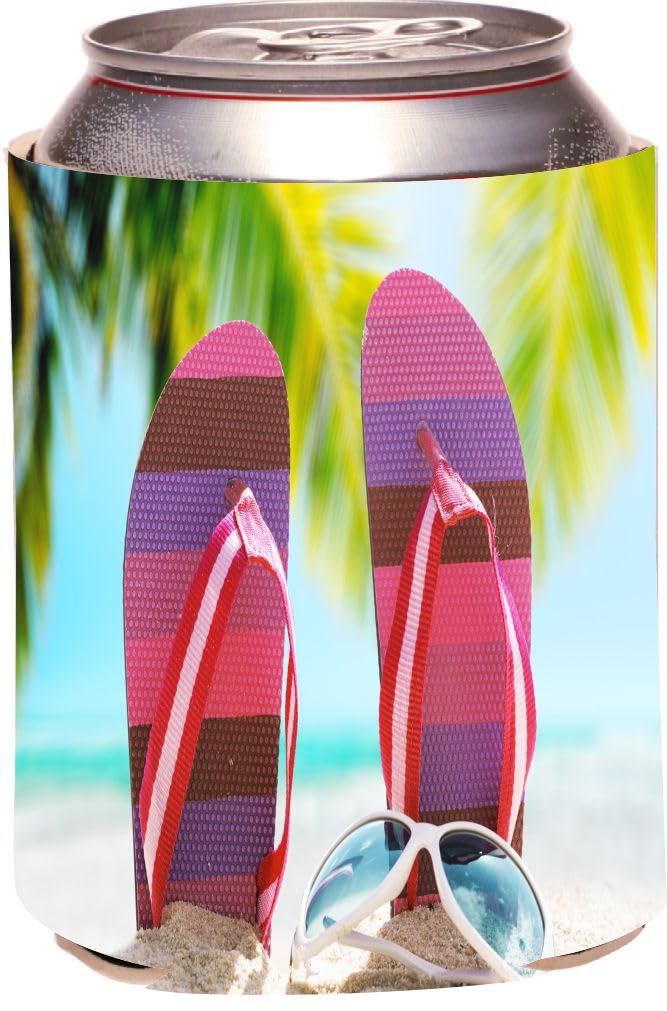Pink Beach Flip Flops Can Hugger - Insulated Can Cooler for Beverages - Keep Drinks Cold at Beach, Pool, or Outdoor Parties