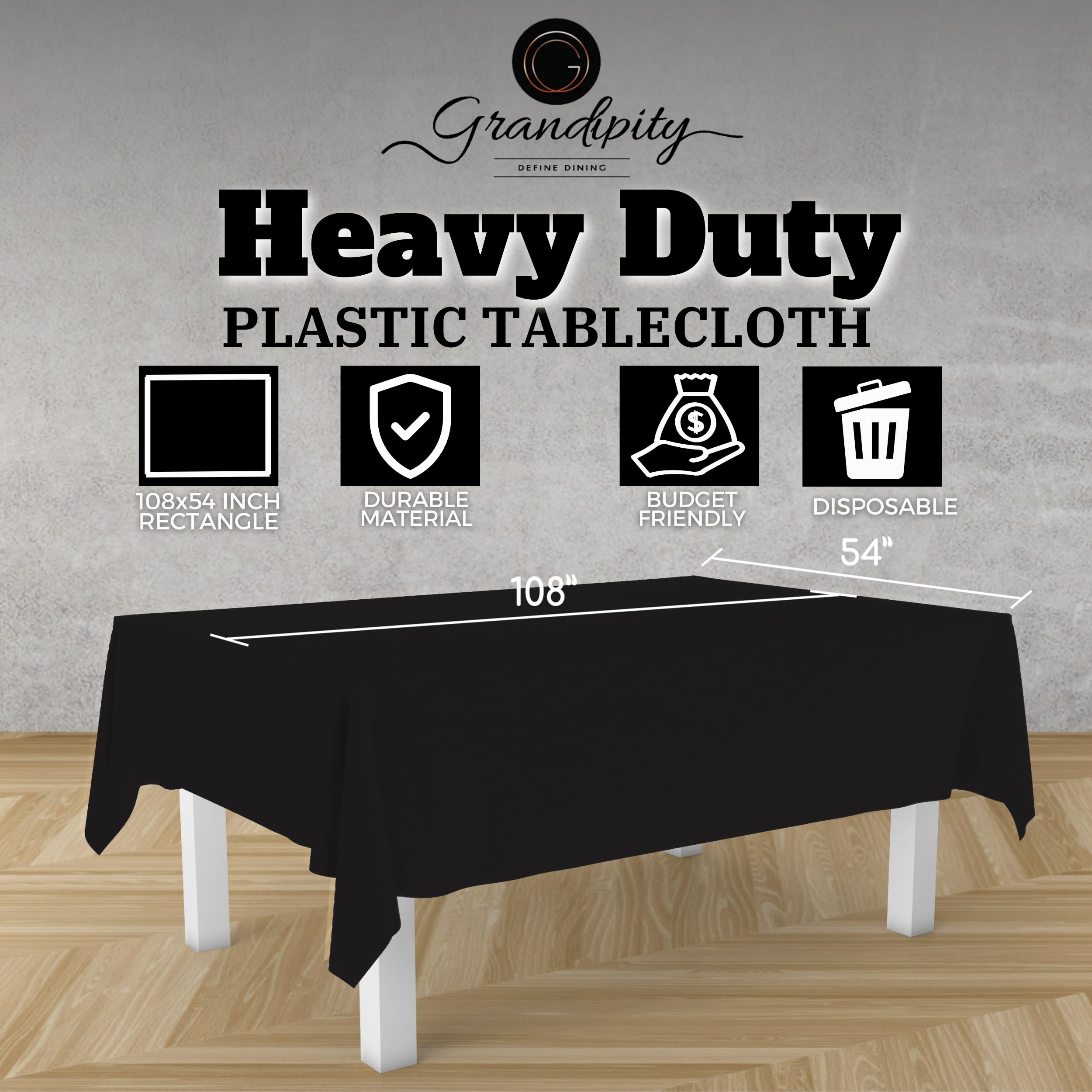 Premium Disposable Black Plastic Tablecloth (6 Pack) 54
