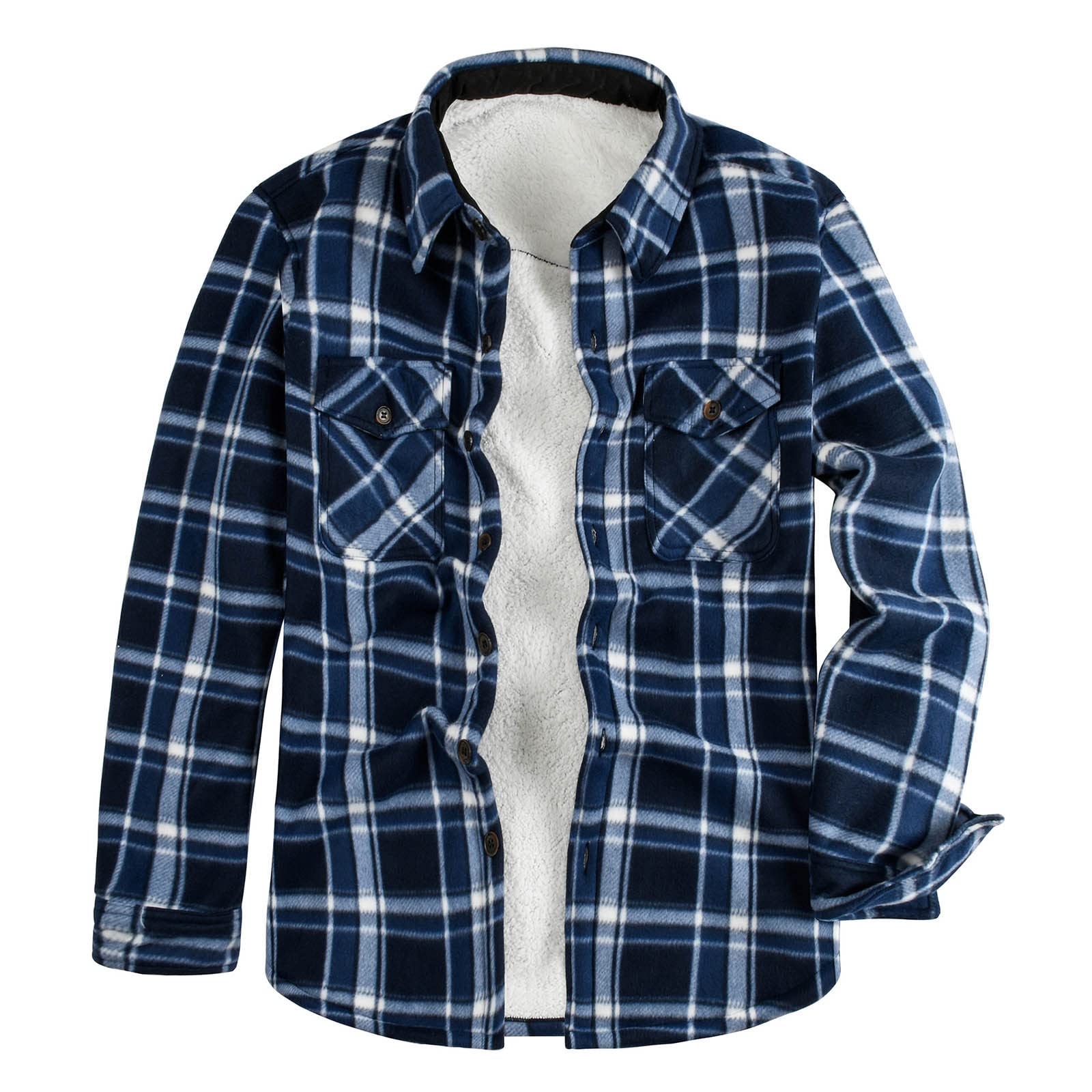 Men's Plaid Lapel Velvet Shirt Jacket - Winter Windbreaker Coat with Pockets | Stylish Casual & Office Wear for Fall & Winter Seasons