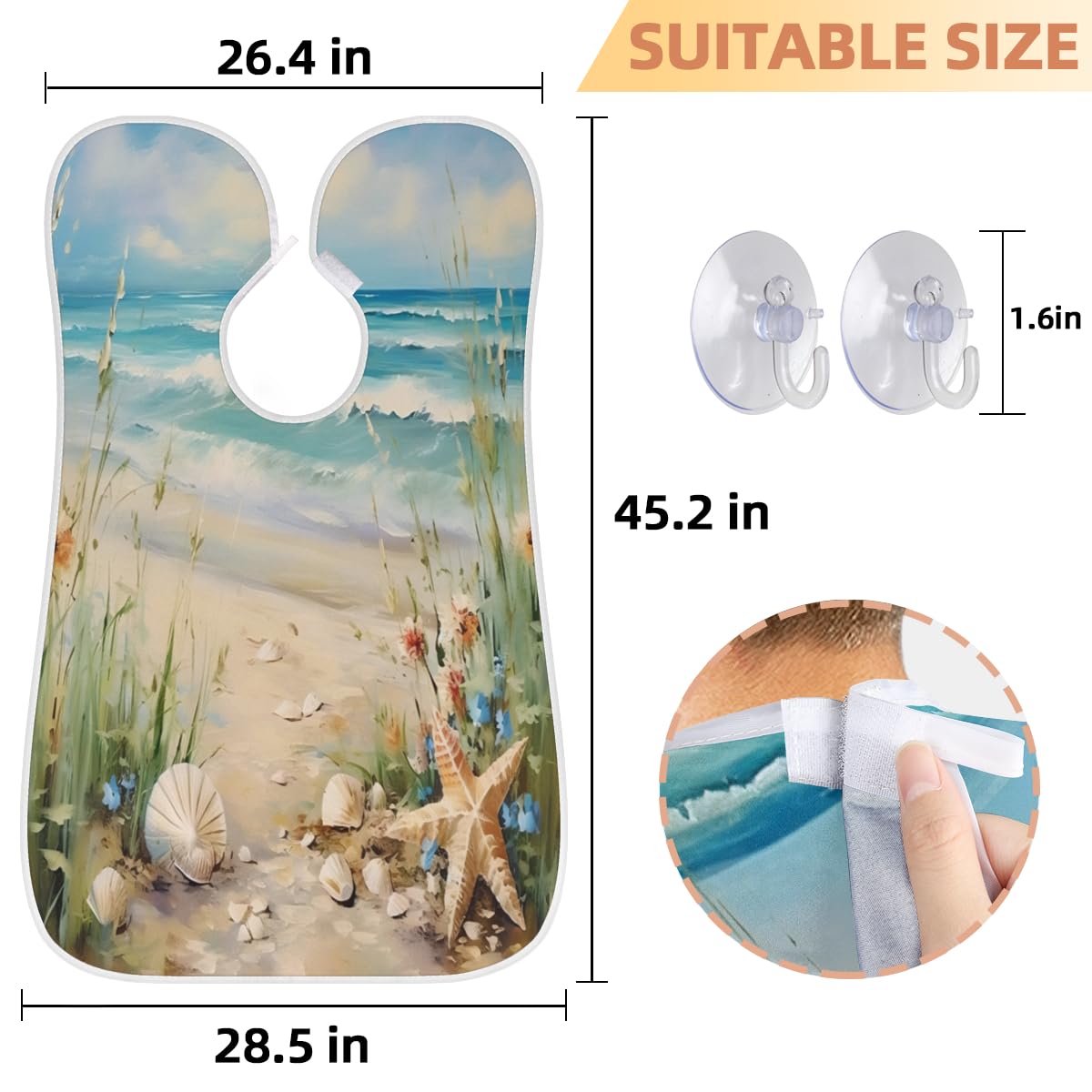 Starfish Beach Print Beard Shaving Bib for Men - Waterproof Makeup & Hair Dye Apron, Barber Cape for Haircut, Beard Trimming & Styling - Perfect Sink Hair Catcher & Grooming Accessory for Home Salon & Professional Use