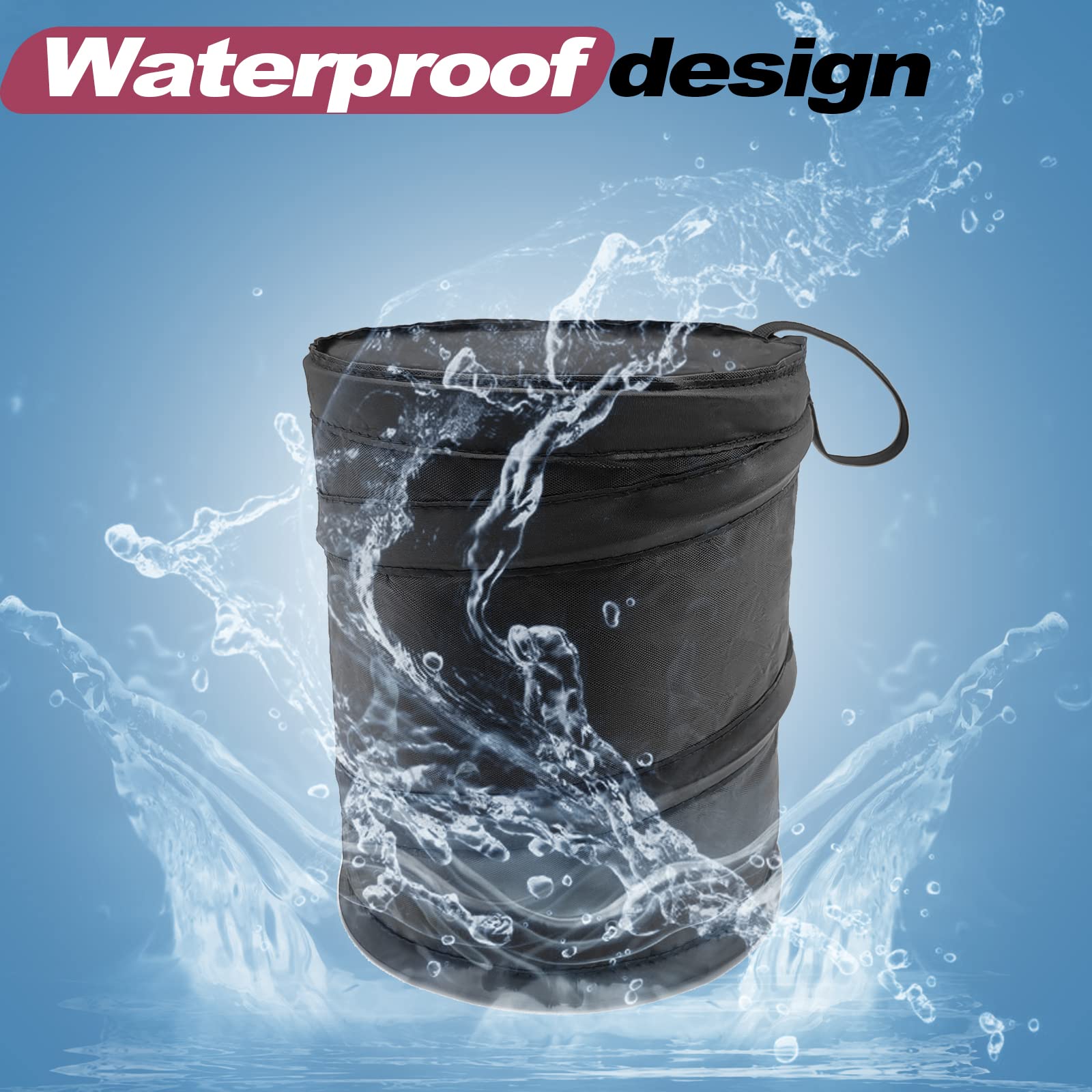 Waterproof Collapsible Car Trash Can - Hanging Pop-Up Vehicle Garbage Bin for Cars, Trucks, SUVs & Minivans | Portable Oxford Cloth Trash Bag | Perfect for Road Trips, Commuting & Family Travel (1 Pack, Black)