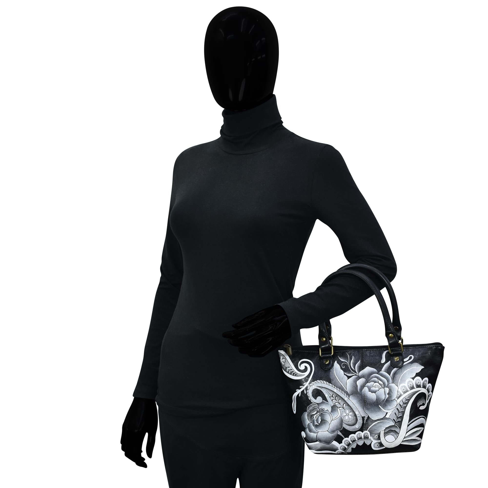 Anuschka Anna Peonies and Paisleys Black Leather Handbag - Stylish Women's Shoulder Bag for Work, Travel & Evening Out