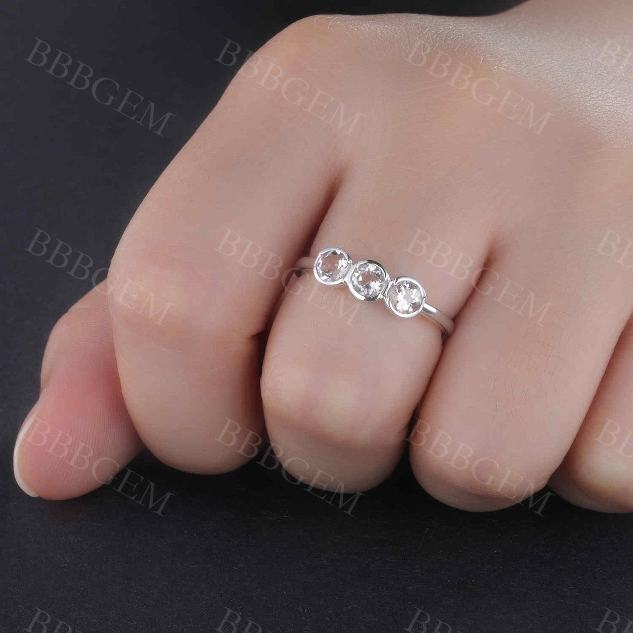 Morganite Wedding Ring - Minimalist Three Stone Engagement Ring for Women, Bridal Promise & Anniversary Gift - Perfect for Proposals, Weddings & Special Occasions