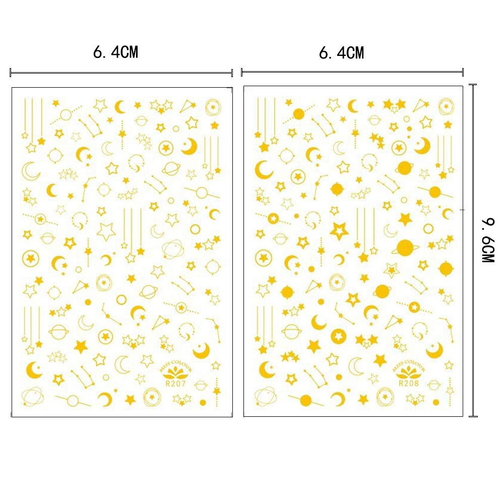 Yiicon 5 Sheets 3D Nail Art Stickers - Metallic Star & Moon Glitter Nail Decals for Acrylic & UV Gel Nails | Self-Adhesive Nail Art Designs for Salon, Home Manicure & Party Nail Decor