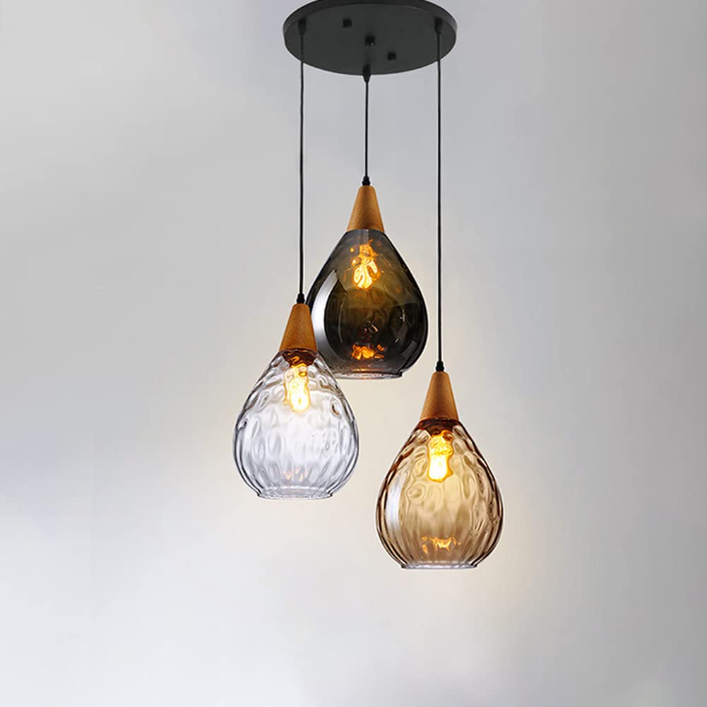 Modern Glass Pendant Light Fixtures - 3 Unique Hammered Glass Farmhouse Chandelier with Cluster Design for Kitchen, Dining Room & Living Room | Perfect for Modern Home Decor & Cozy Ambiance Lighting
