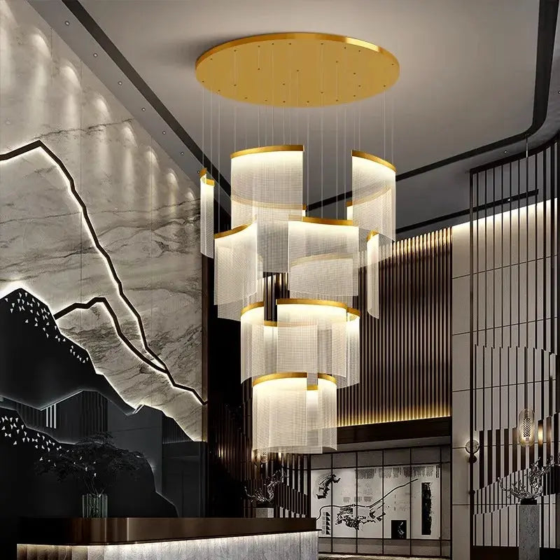 Nordic Style Ceiling Stair Chandelier in Gold and Black - Modern Crystal Pendant Light Fixture for Living Room, Bedroom, Staircase & Entryway Decor