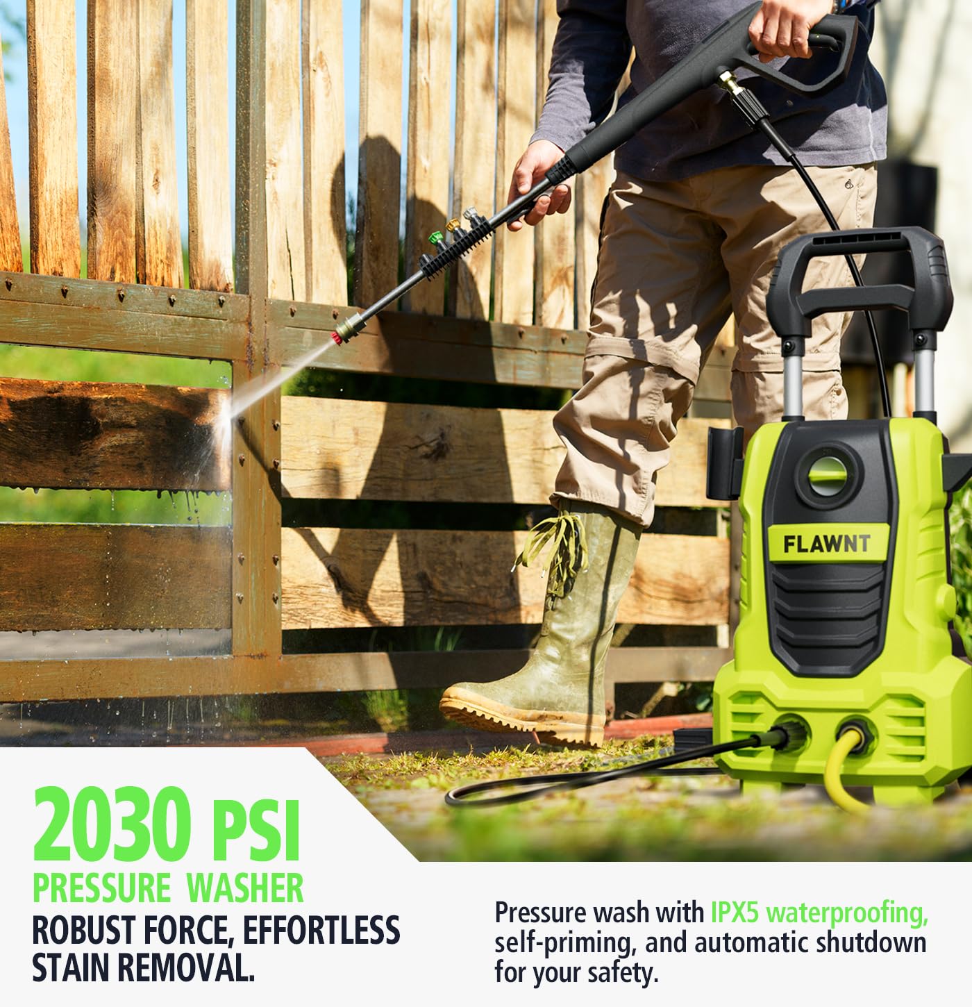 Electric Pressure Washer 2030 PSI with 26 FT Hose & 4 Nozzle Tips - Upgraded Swivel Joint for Cars, Fences, Patios - Light Green Portable Power Cleaner for Home & Outdoor Cleaning