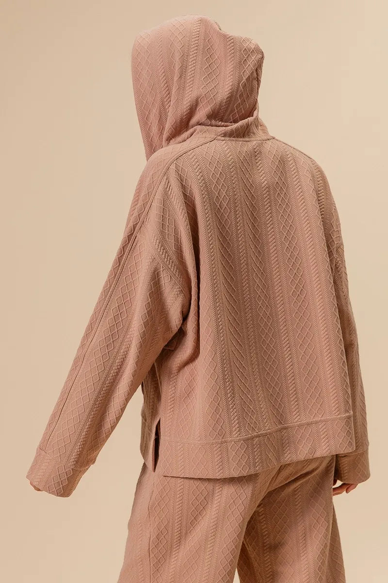 BiBi Textured Knit Buttoned Hoodie Top for Women - Cozy Casual Pullover Sweater with Front Buttons | Perfect for Fall Layering, Weekend Outfits & Coffee Dates