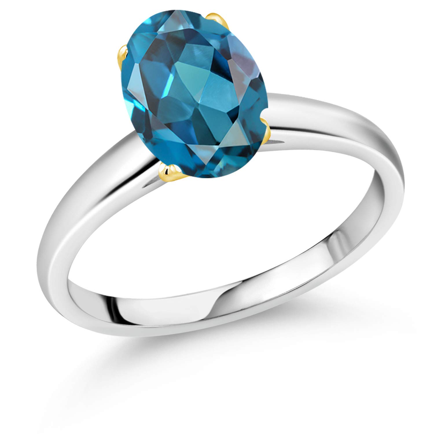 2.25 Ct Oval London Blue Topaz 10K White & Yellow Gold Ring for Women - Elegant Gemstone Jewelry for Engagement, Wedding & Special Occasions | Gem Stone King