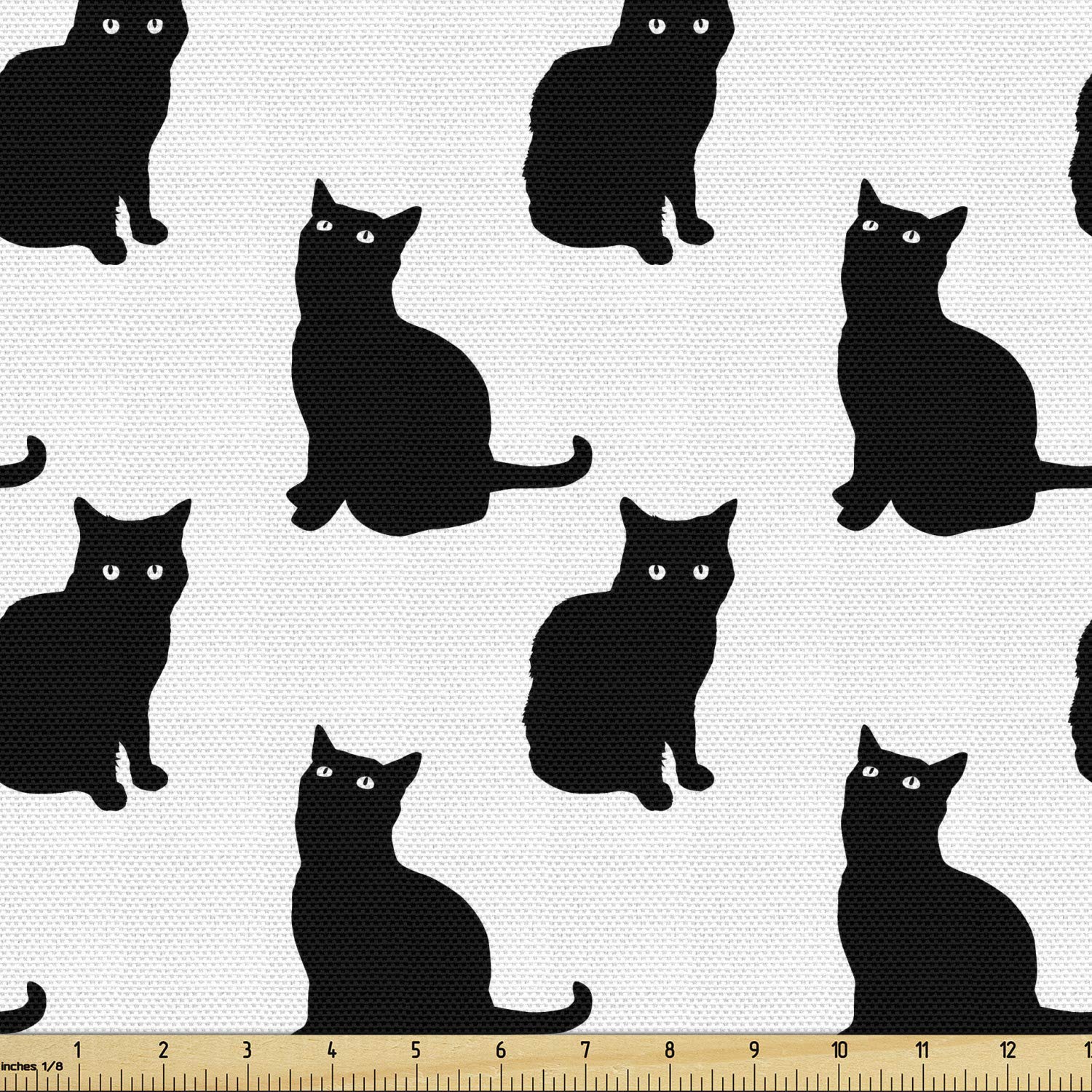 Ambesonne Black Cat on White Fabric by The Yard - Playful Friendly Animal Print Upholstery Material for Sofa, Curtains & Home Decor (5 Yards) - Perfect for Pet Lovers' Living Room & Bedroom Decorations