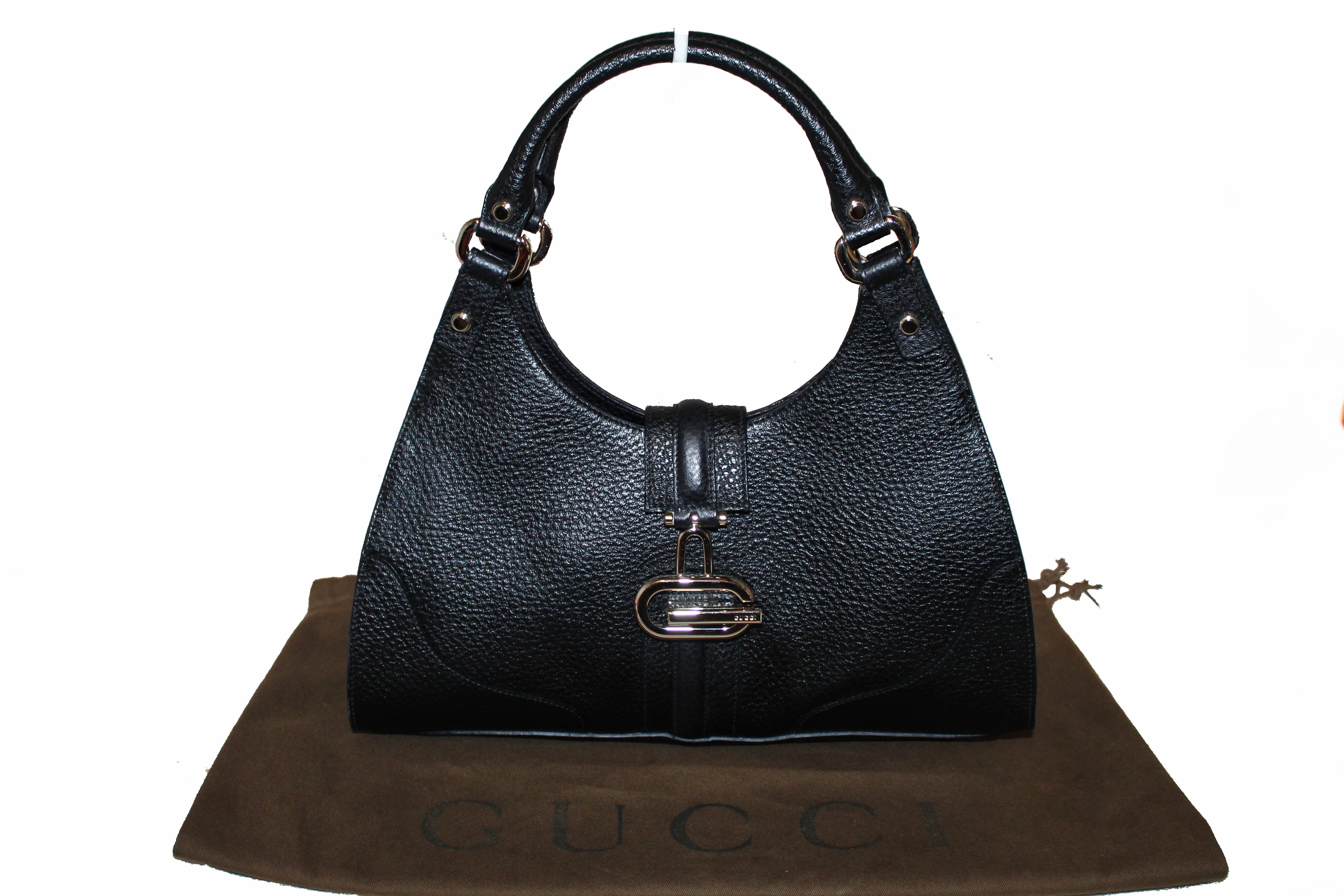 Authentic Gucci Black Pebbled Leather Small Tote Bag for Women - Luxury Designer Handbag for Work, Travel & Everyday Use