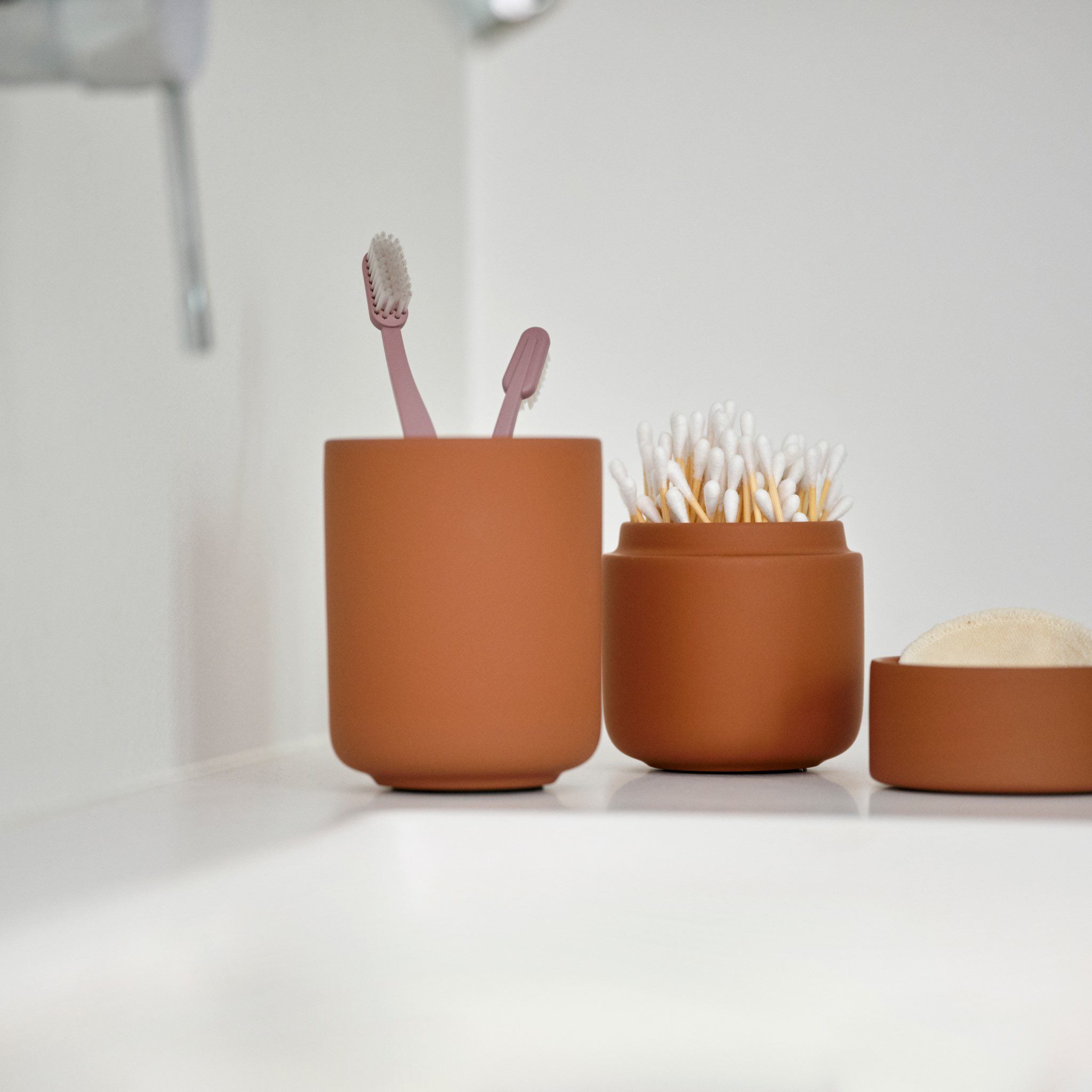**ZONE DENMARK Ume Tumbler & Toothbrush Mug - Terracotta Ceramic Cup for Coffee, Tea, or Bathroom Storage | Stylish and Functional Home & Office Use**