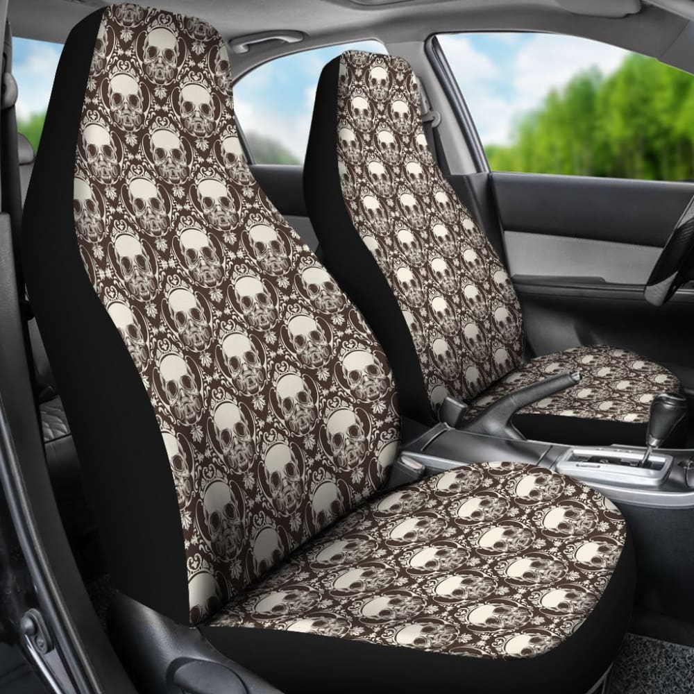 2 Pcs Floral Sugar Skull Car Seat Covers - Day of The Dead Decor for Cars - Perfect for Halloween, Dia de Los Muertos & Mexican Themed Parties